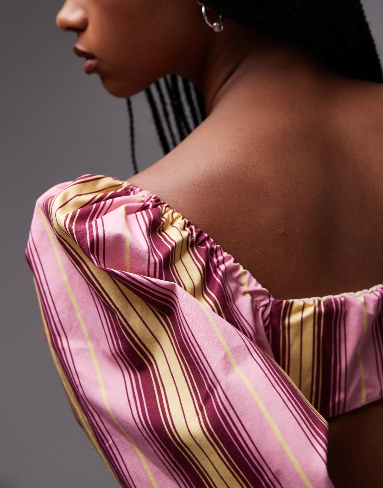 LAAGAM brigitte puff sleeve blouse with open back in pink stripe
