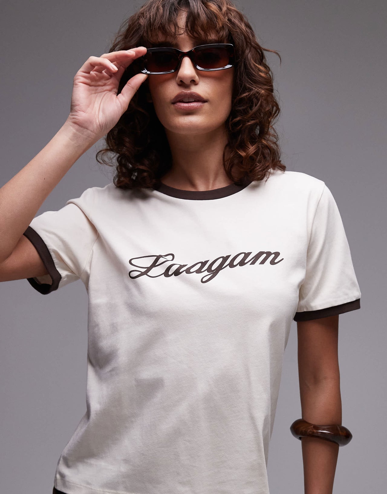 LAAGAM cotton logo ringer t-shirt in ecru