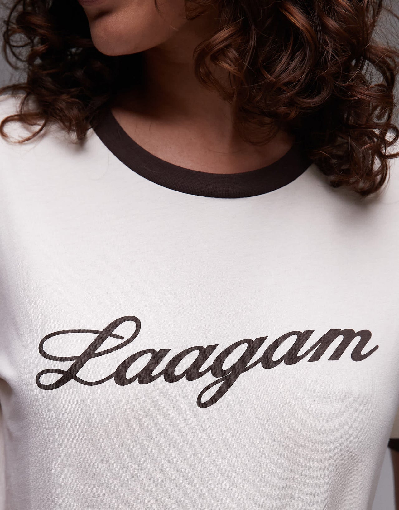 LAAGAM cotton logo ringer t-shirt in ecru