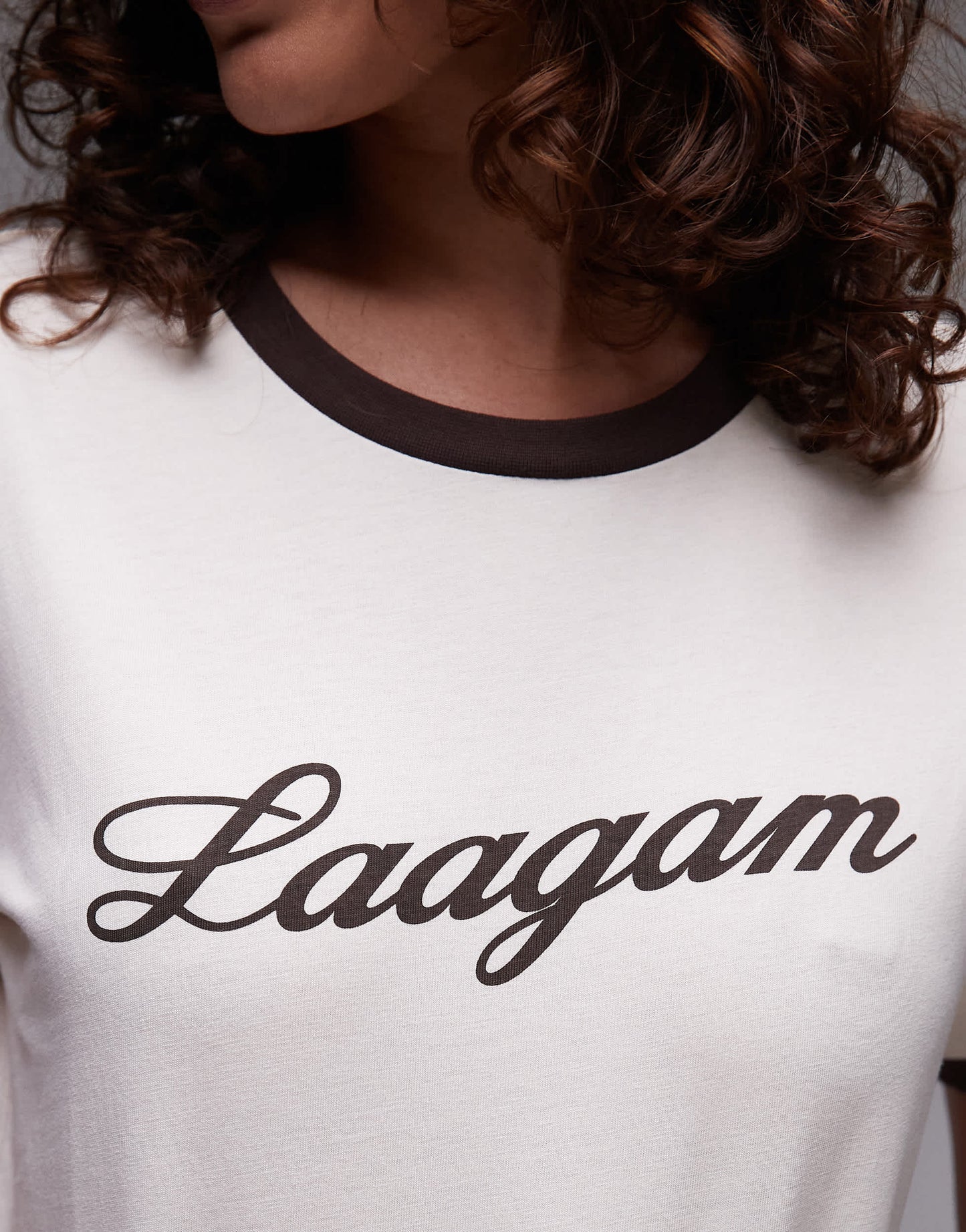 LAAGAM cotton logo ringer t-shirt in ecru