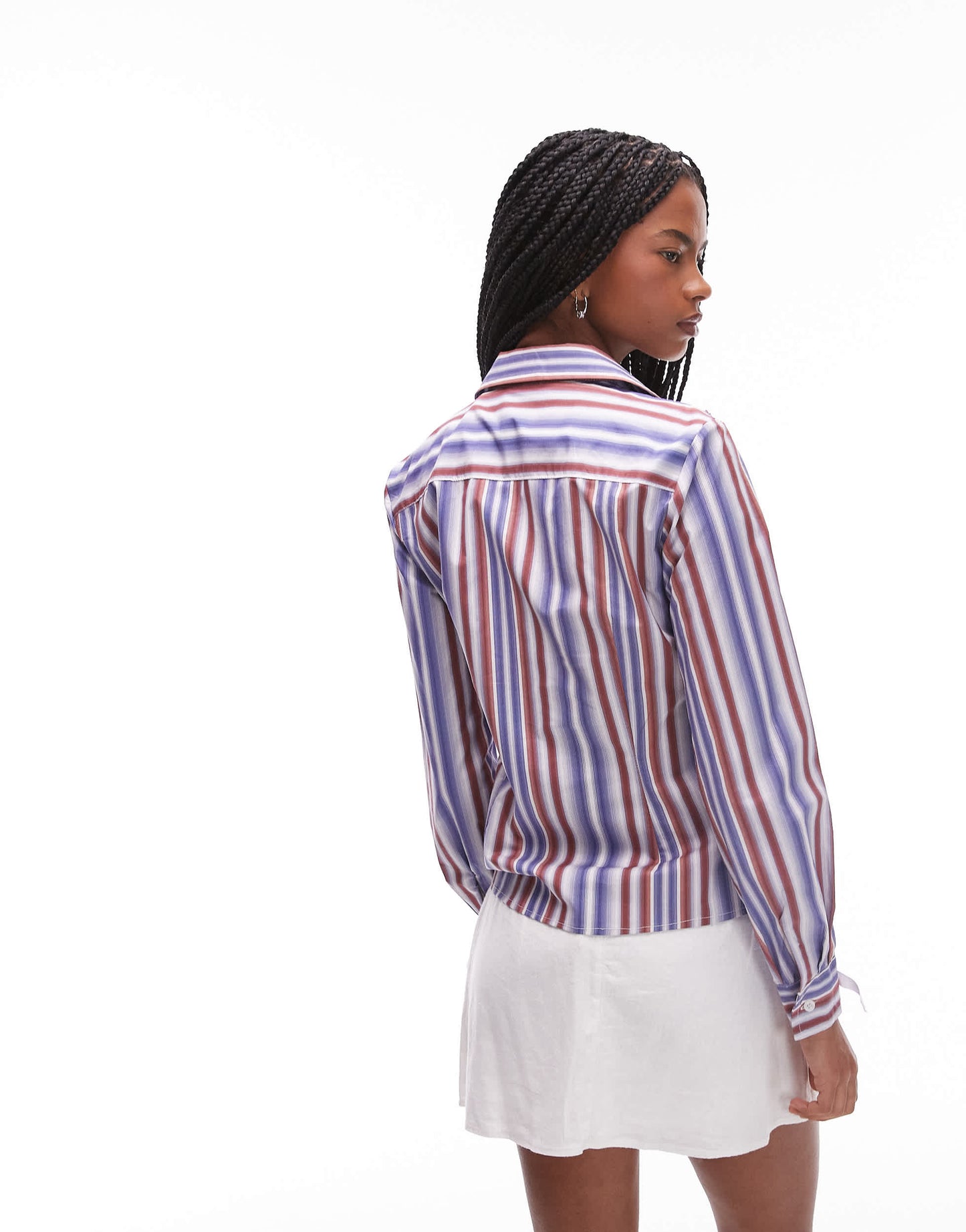 LAAGAM striped ruched shirt in purple stripe