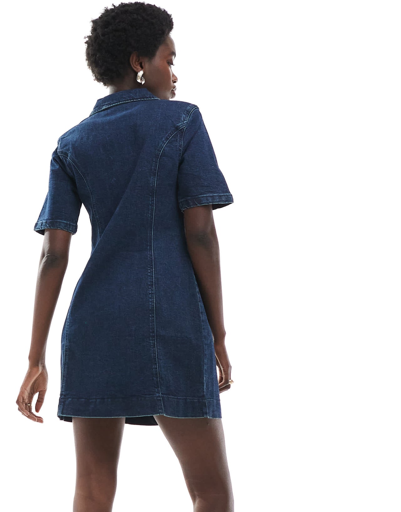 ASOS DESIGN denim short sleeve mini dress with zip through in darkwash