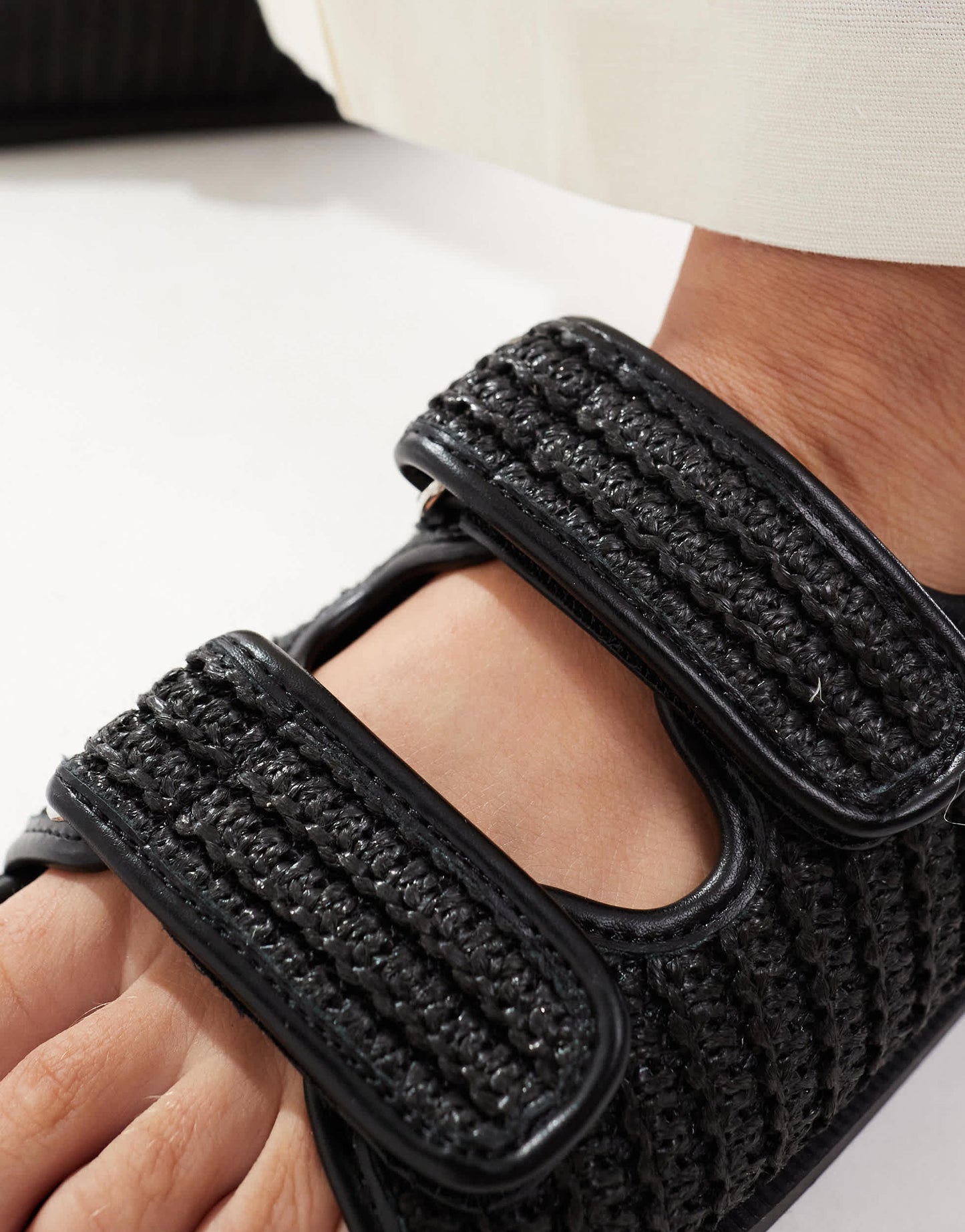 SEQWL Kidman double strap raffia sandal in black