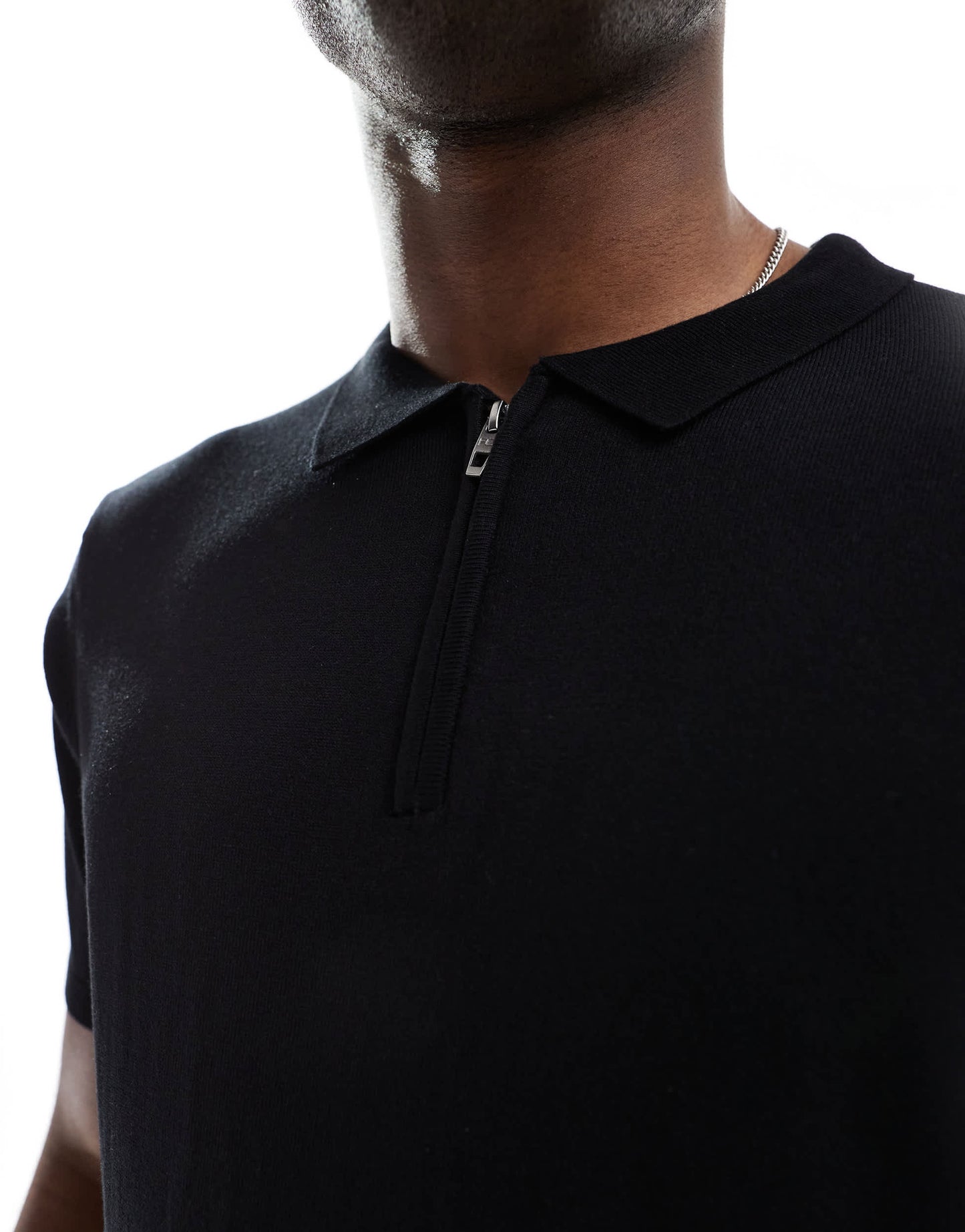 French Connection short sleeve knitted zip polo shirt in black