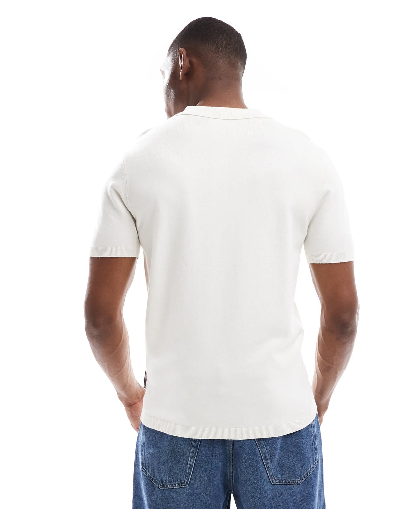 French Connection short sleeve knitted polo shirt in ecru