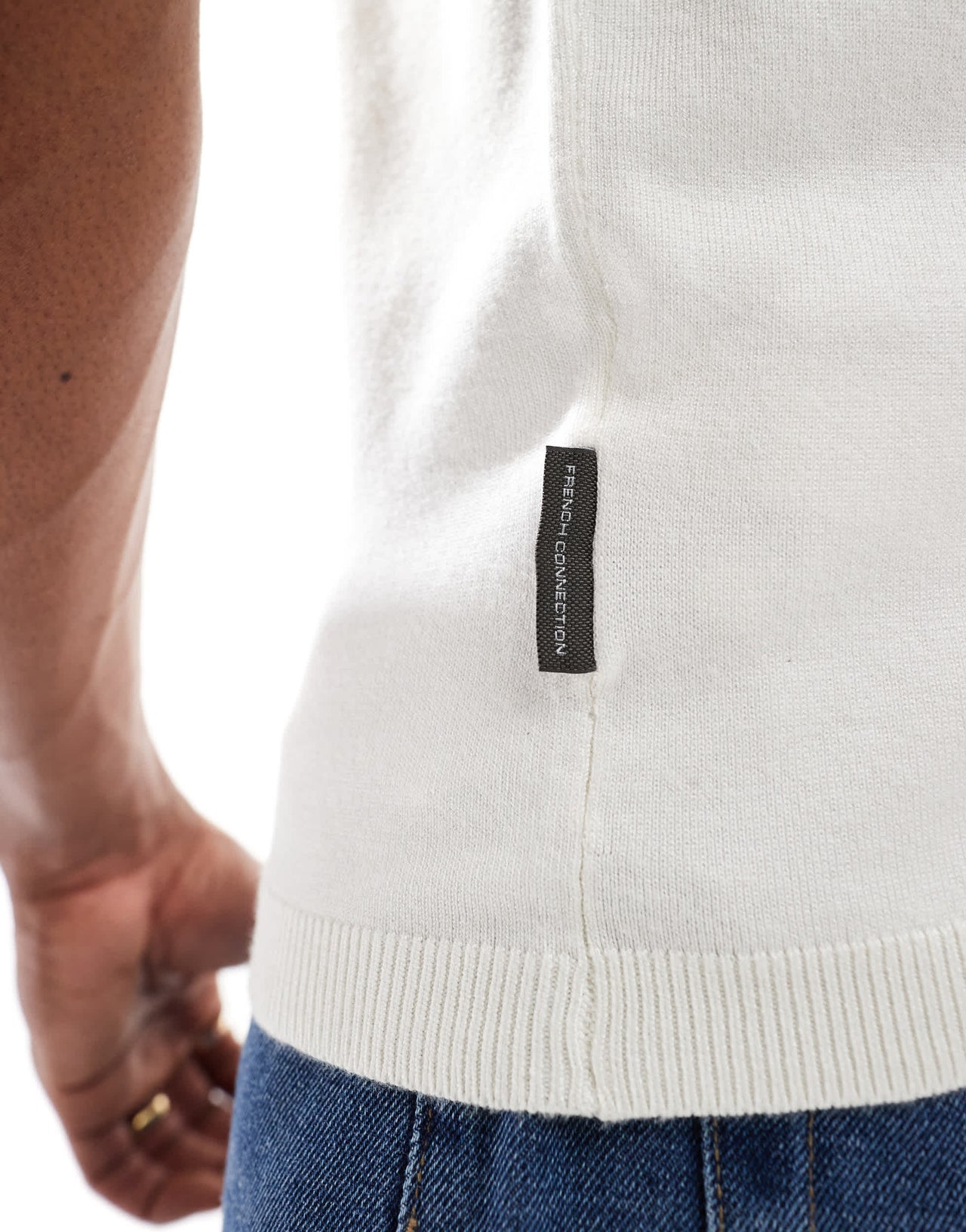 French Connection short sleeve knitted polo shirt in ecru