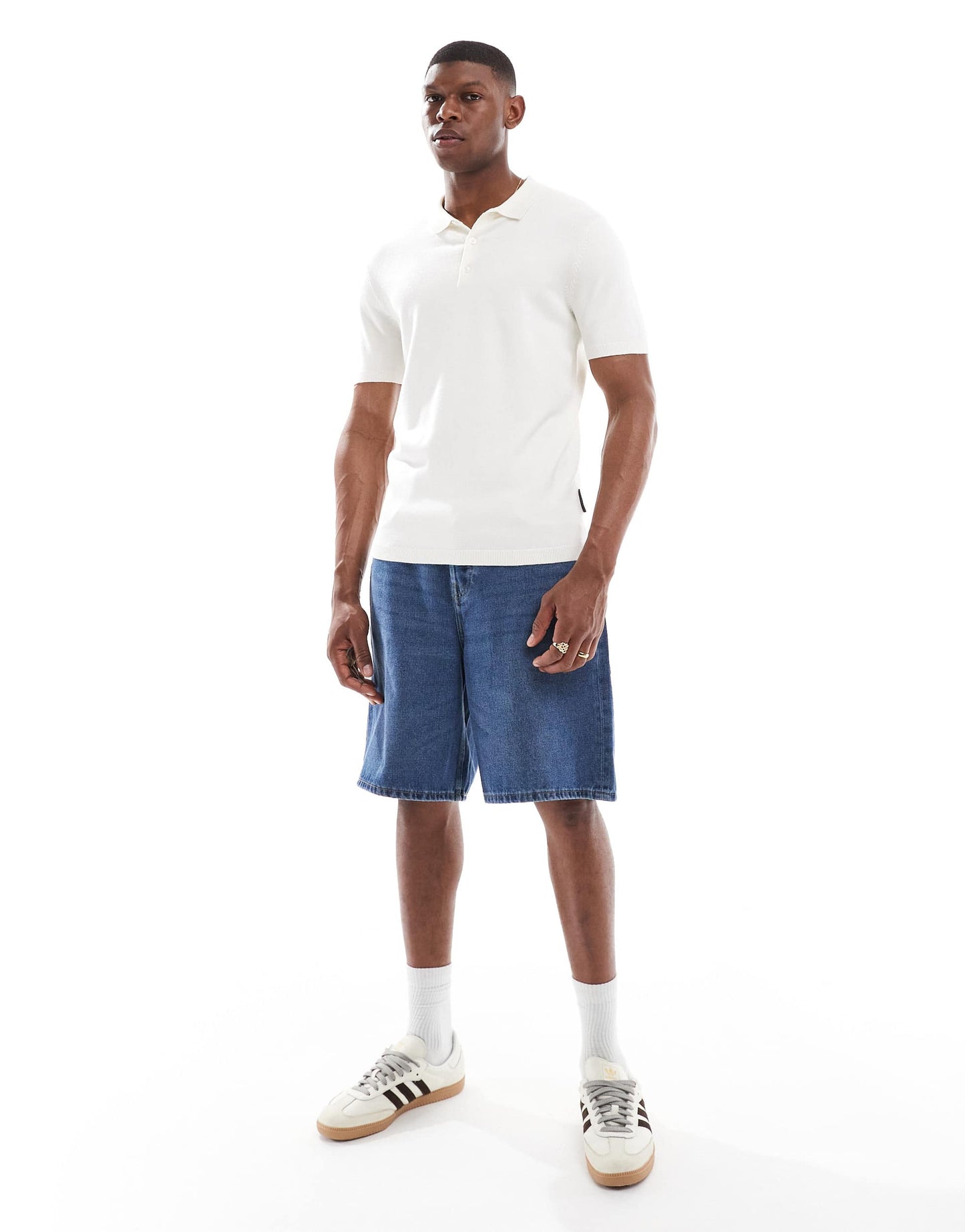 French Connection short sleeve knitted polo shirt in ecru