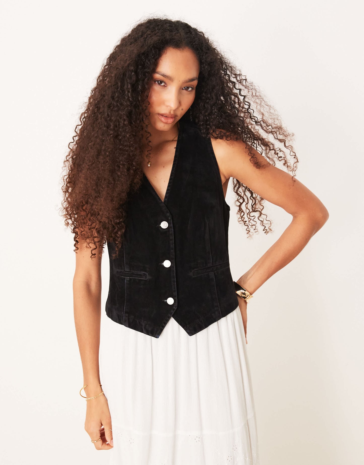 ASOS DESIGN flocked denim waistcoat