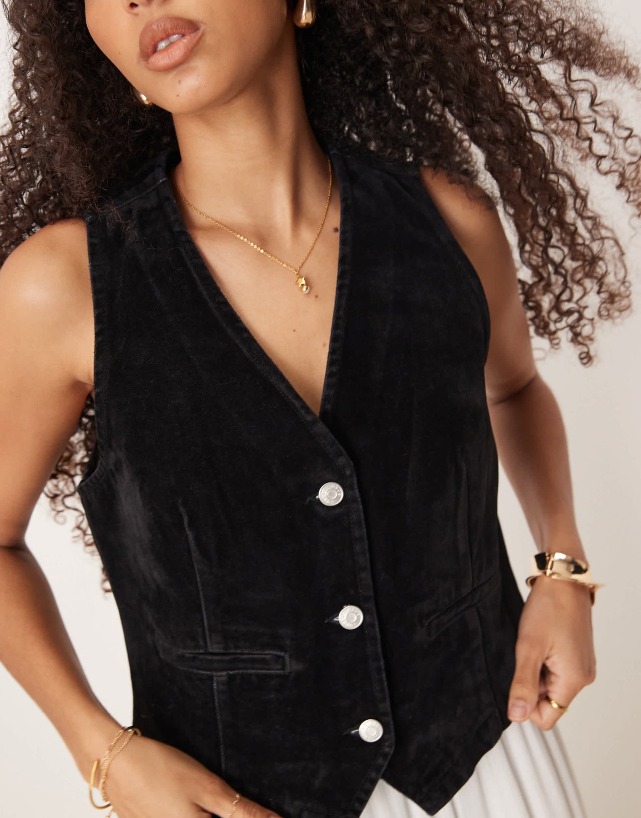 ASOS DESIGN flocked denim waistcoat