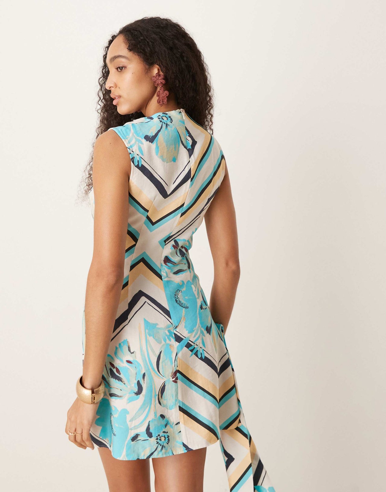 ASOS DESIGN high neck drape detail mini dress in scarf print
