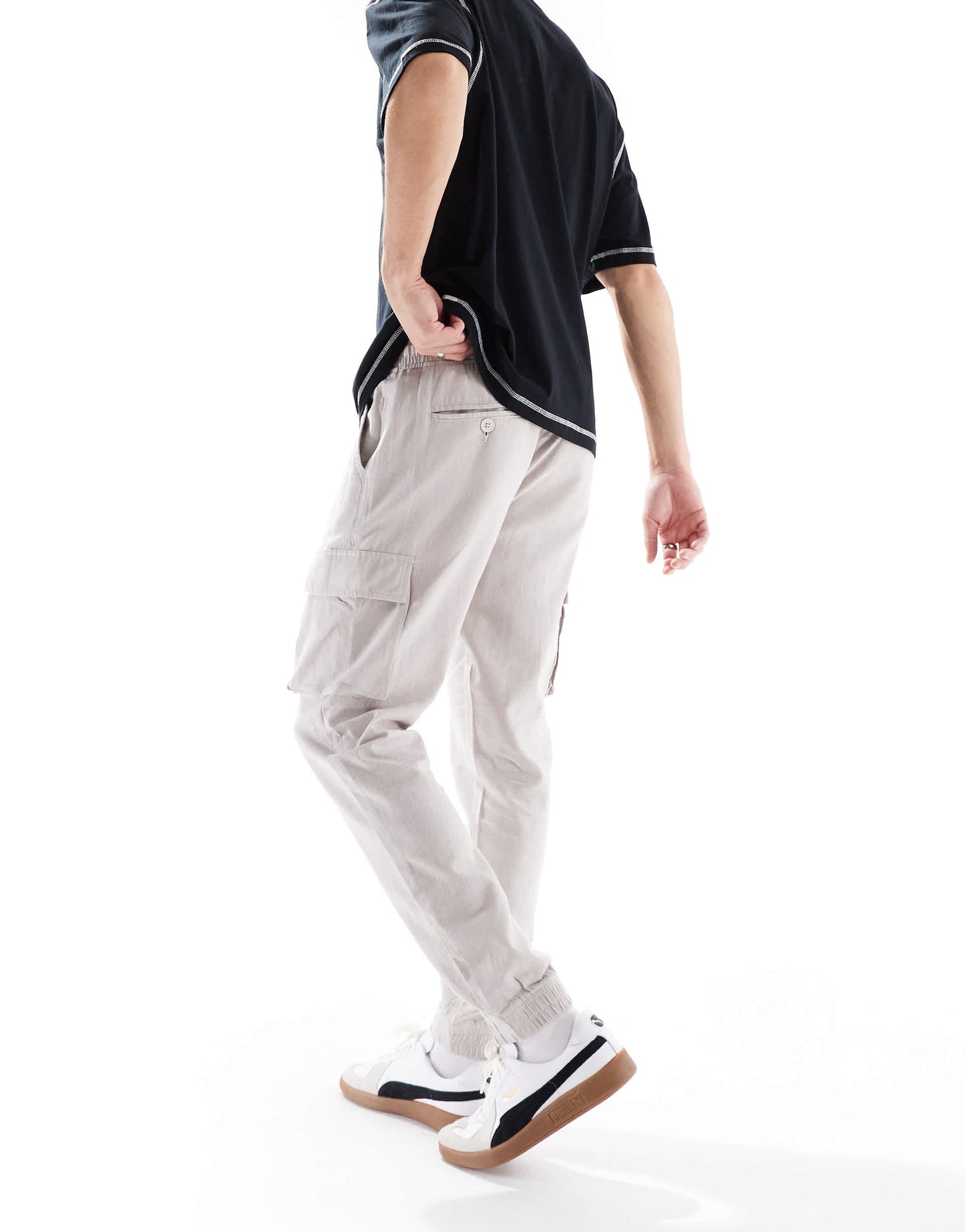 French Connection cargo pocket linen trousers in stone