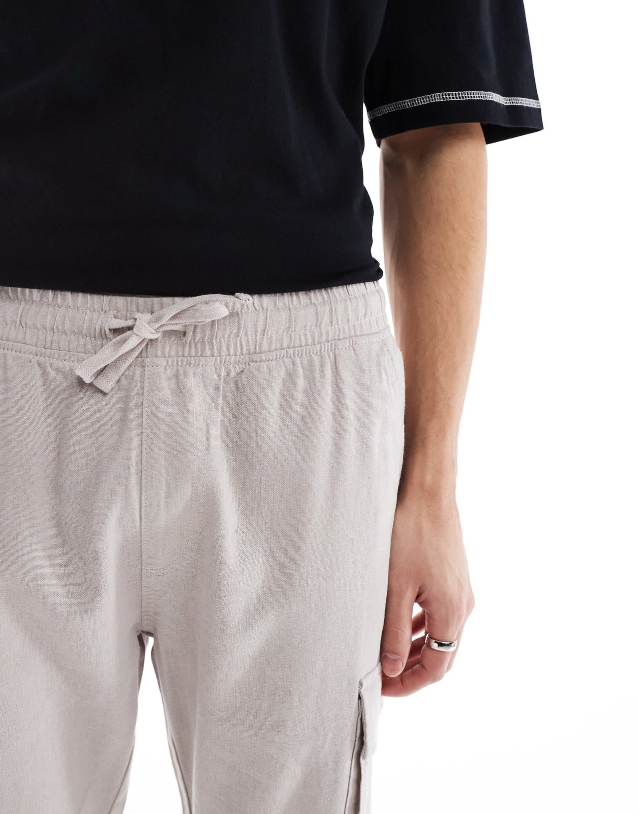 French Connection cargo pocket linen trousers in stone