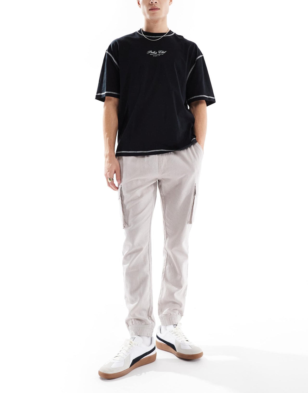 French Connection cargo pocket linen trousers in stone