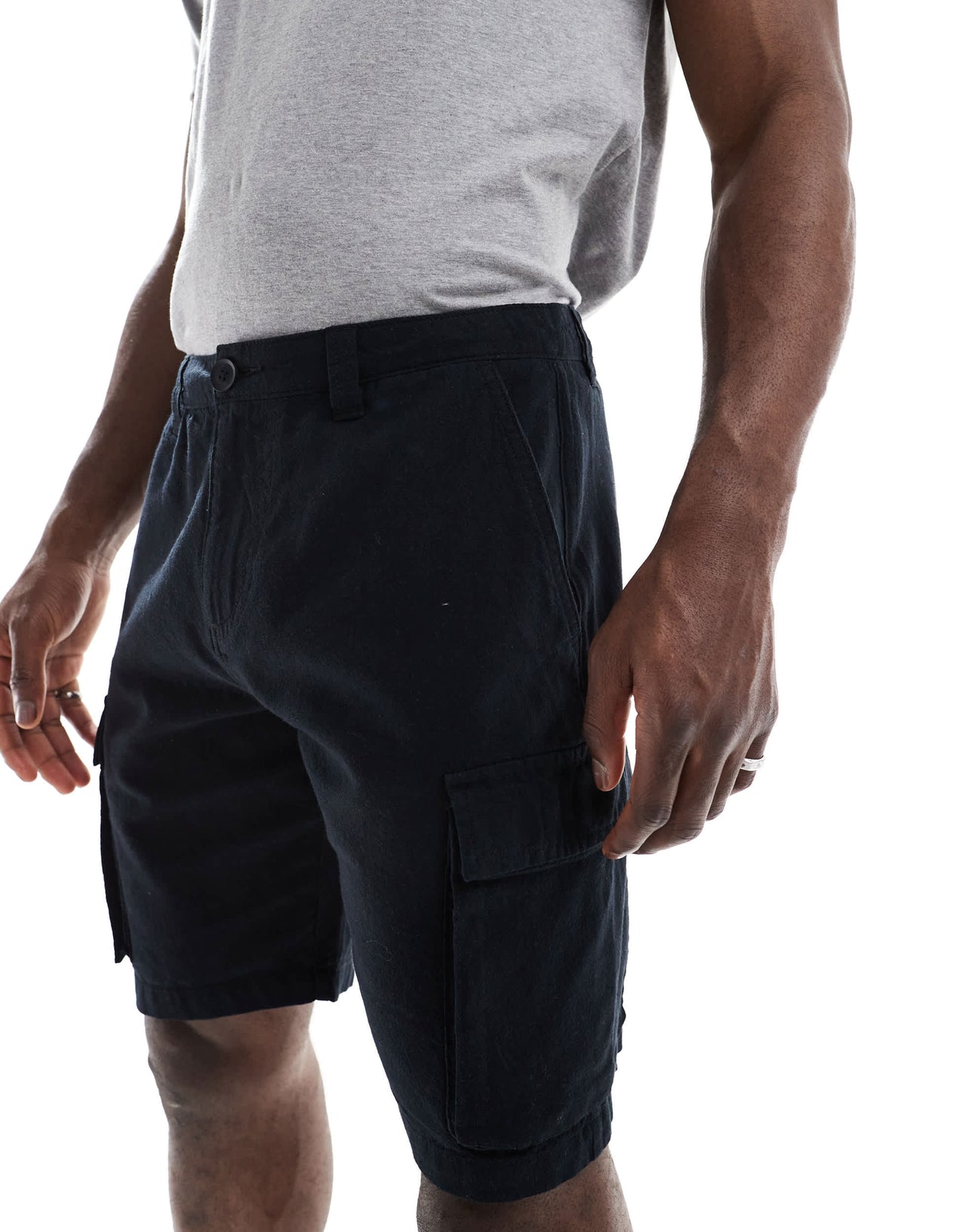 French Connection cargo pocket linen shorts in black