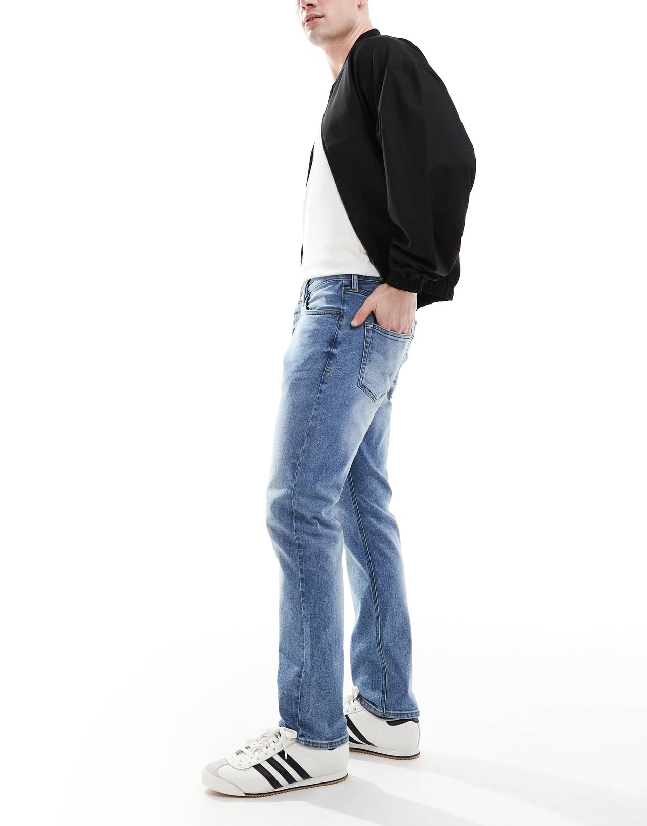 French Connection slim leg jeans in light wash blue