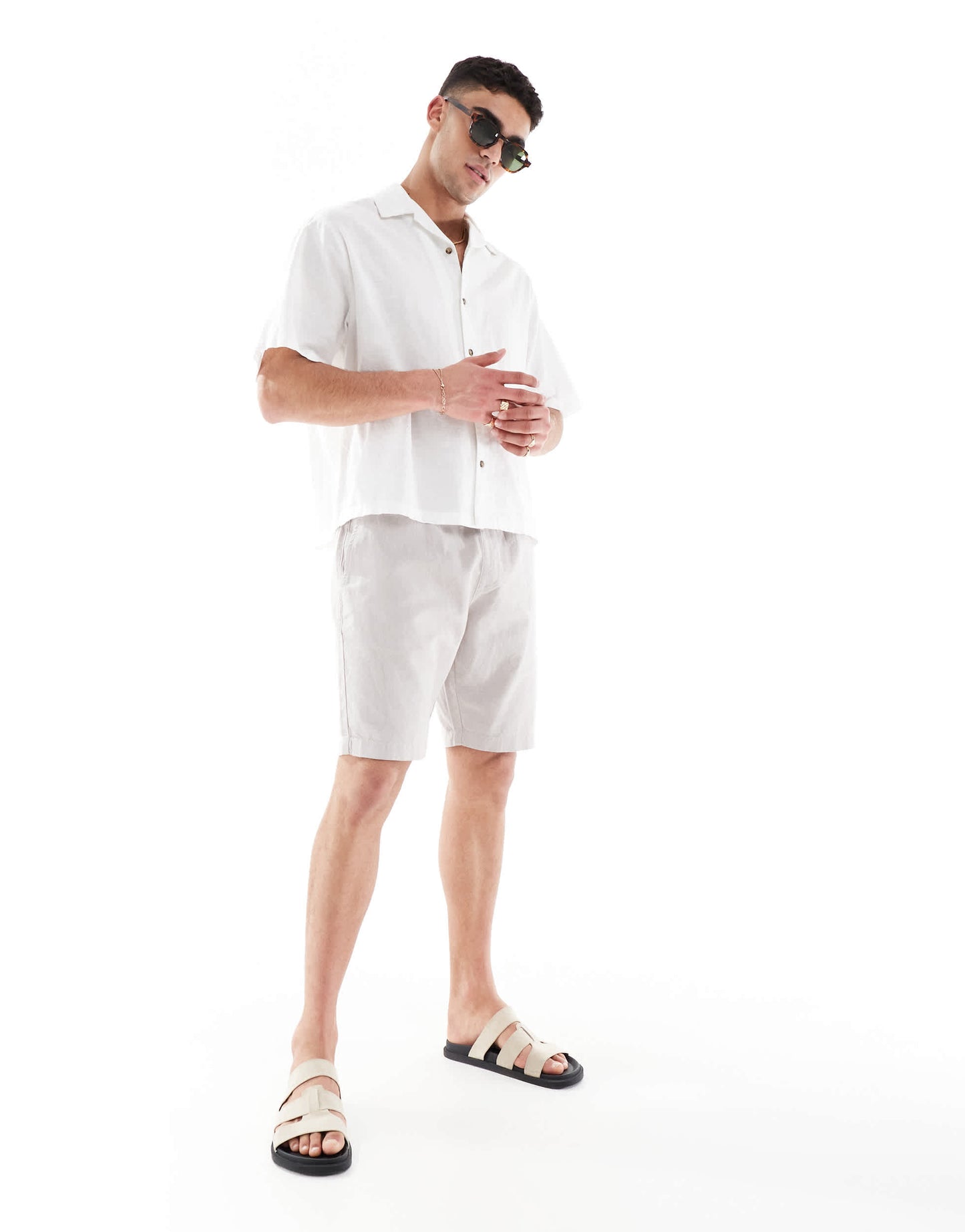 French Connection linen drawstring shorts in stone