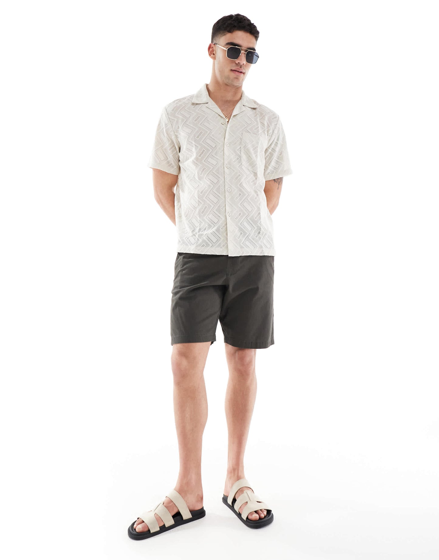 French Connection chino jogger shorts in khaki