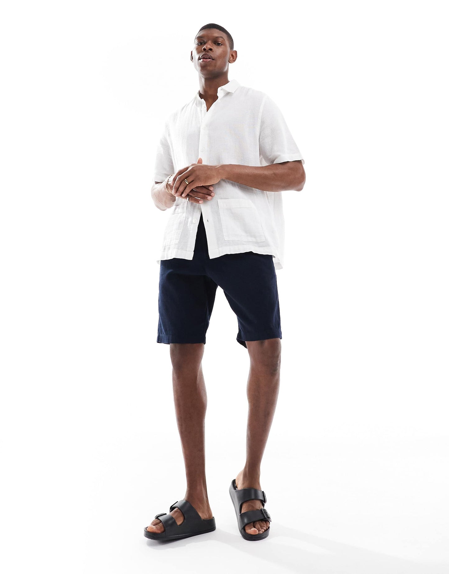 French Connection linen drawstring shorts in navy