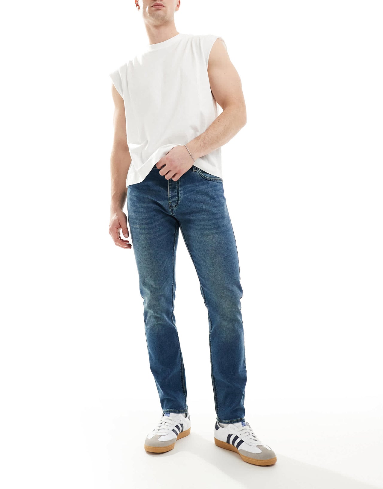 French Connection slim leg jeans in mid wash blue