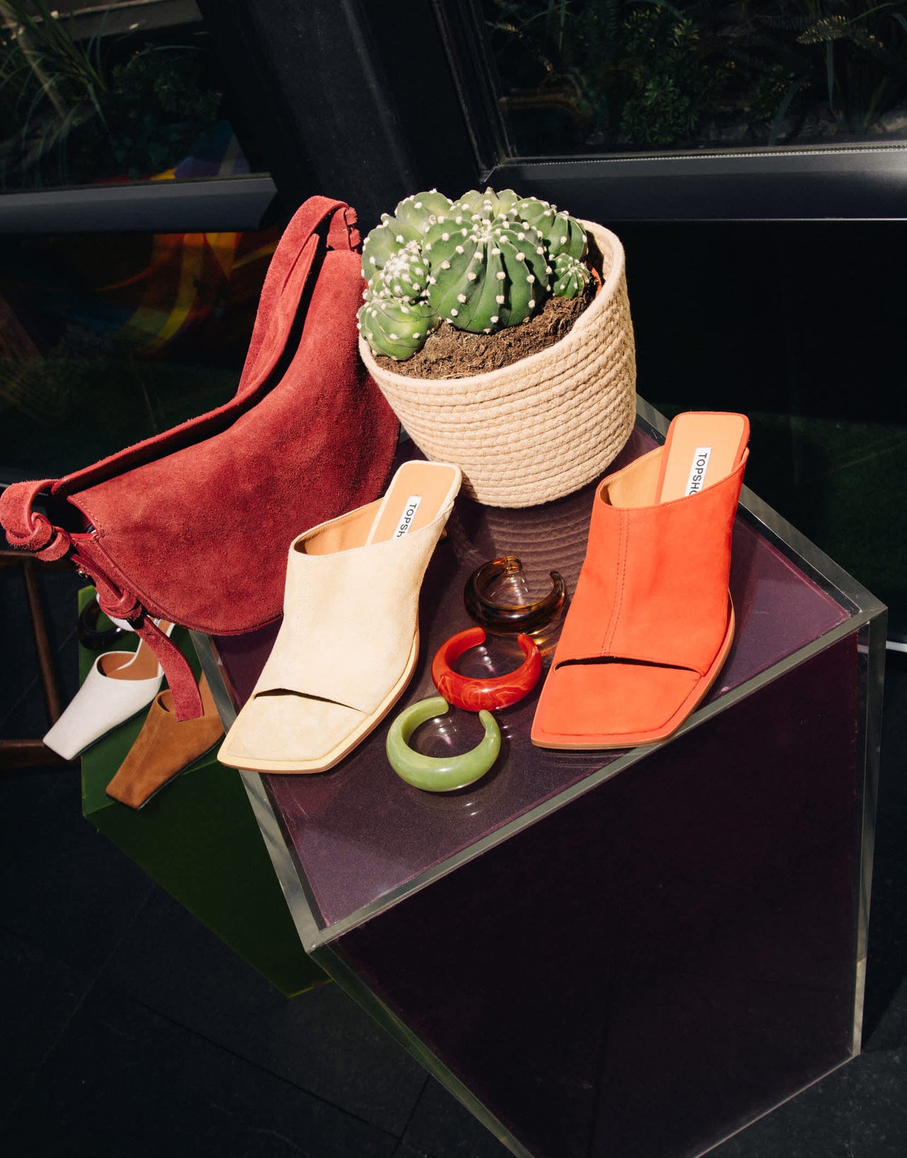 Topshop Premium Ilya real suede open square toe mule in red