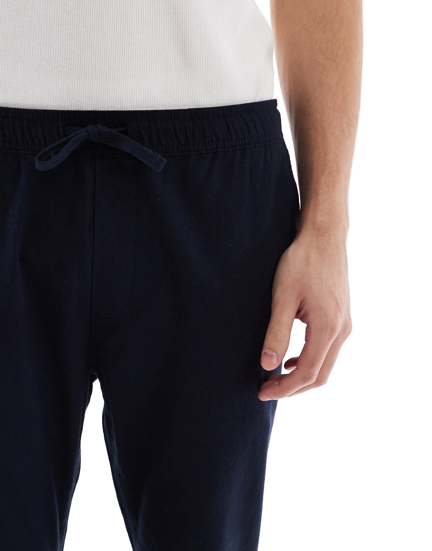 French Connection drawstring linen trousers in navy