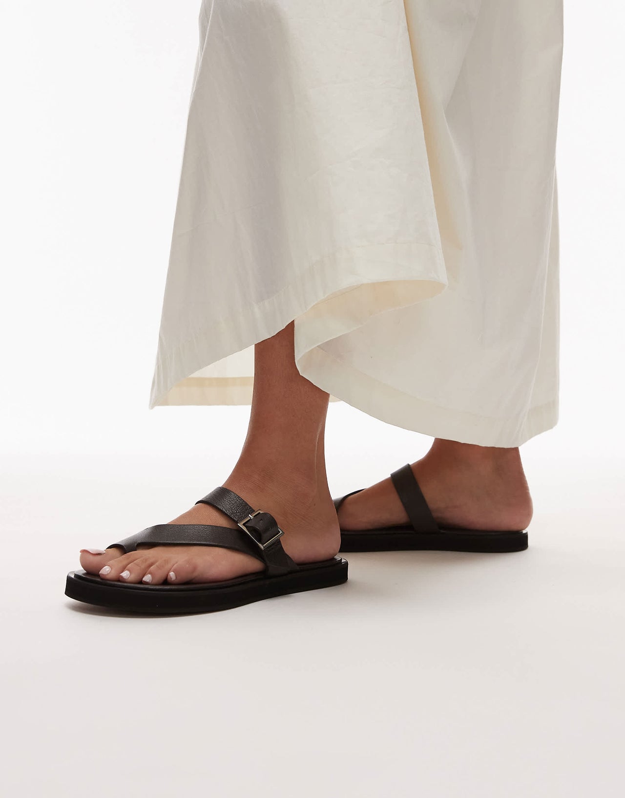 Topshop Premium Kimberley real leather flat sandal in black