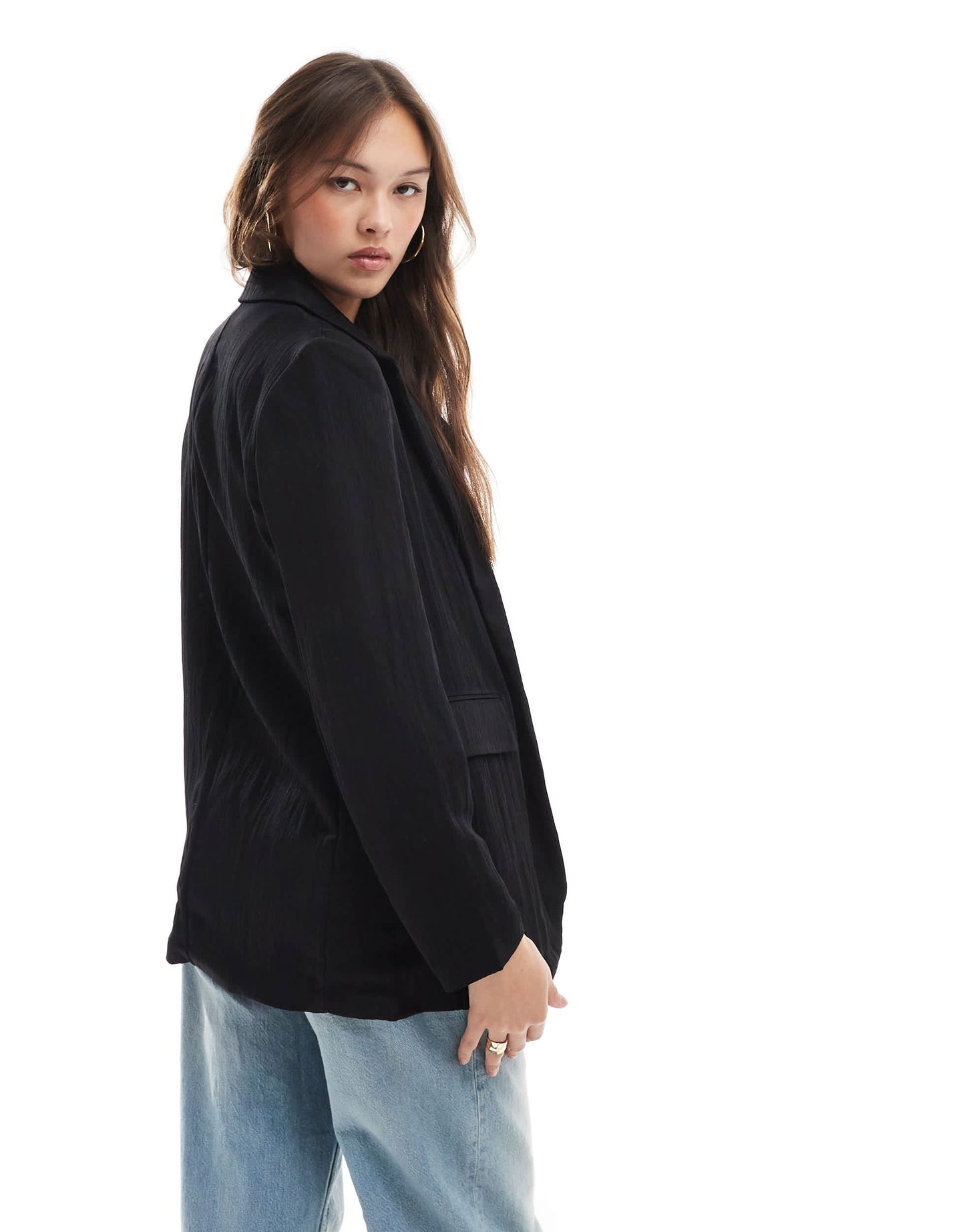 Stradivarius crinkle blazer in black