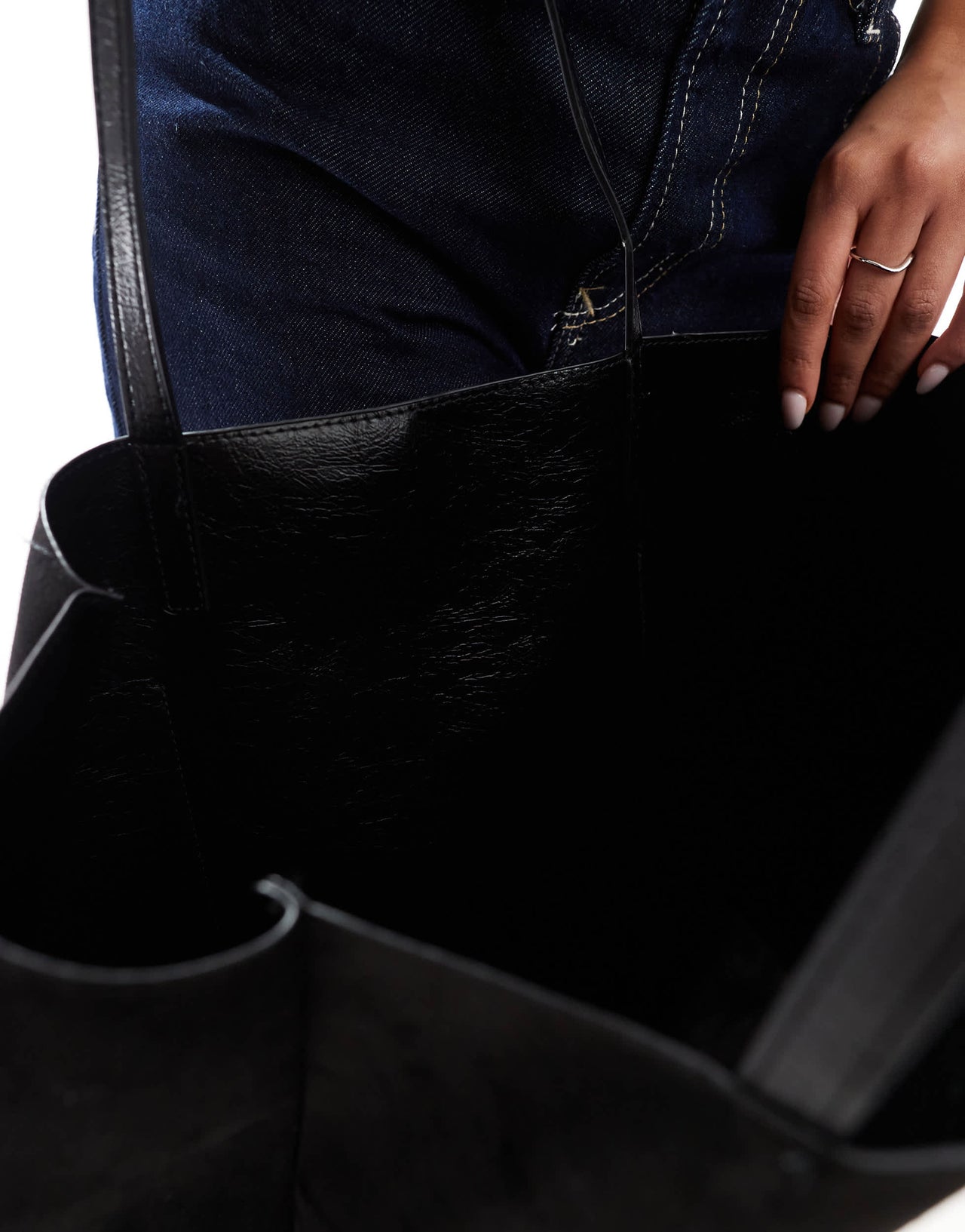 Stradivarius reversible shopper bag in black