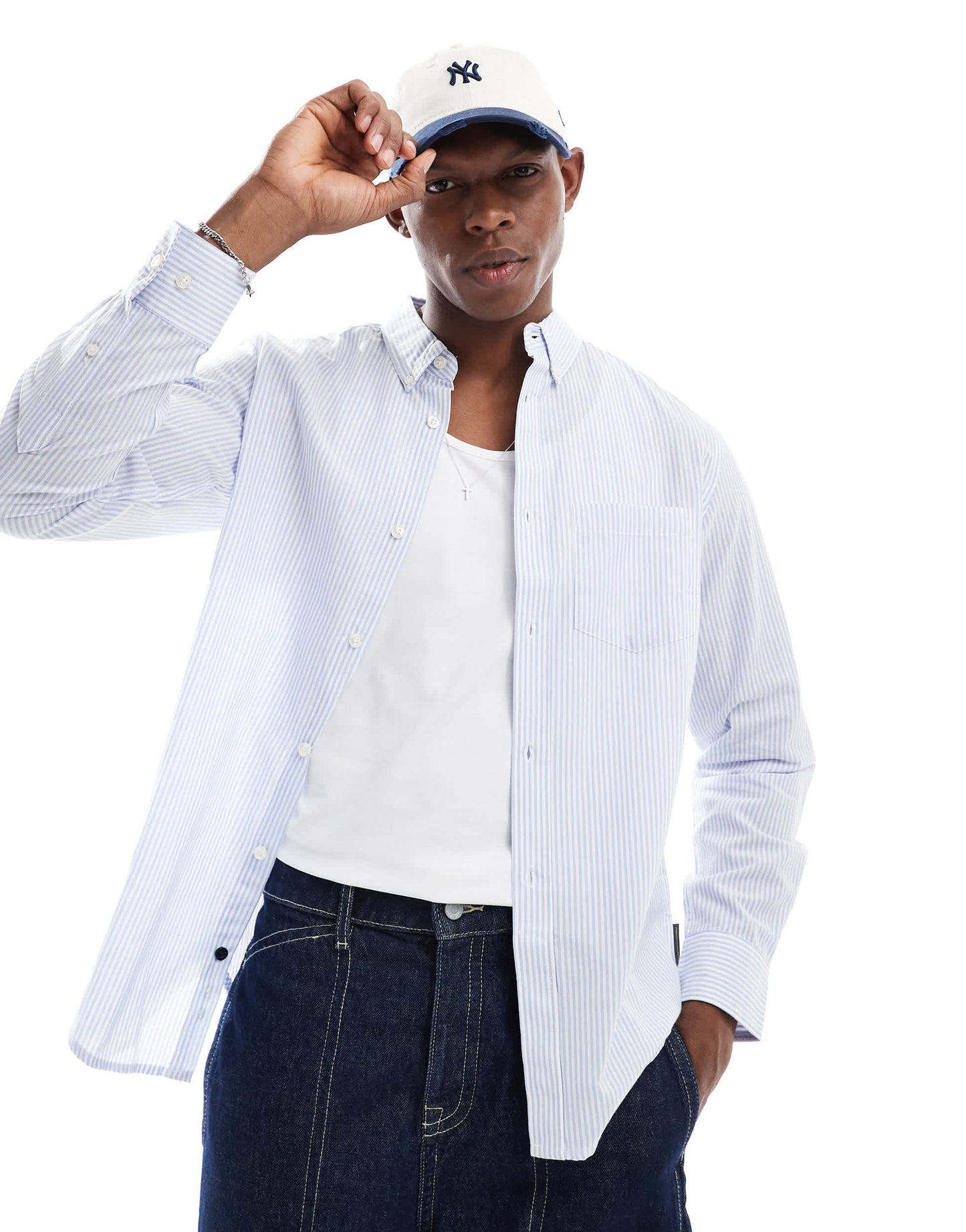 French Connection long sleeve pocket shirt in sky blue stripe