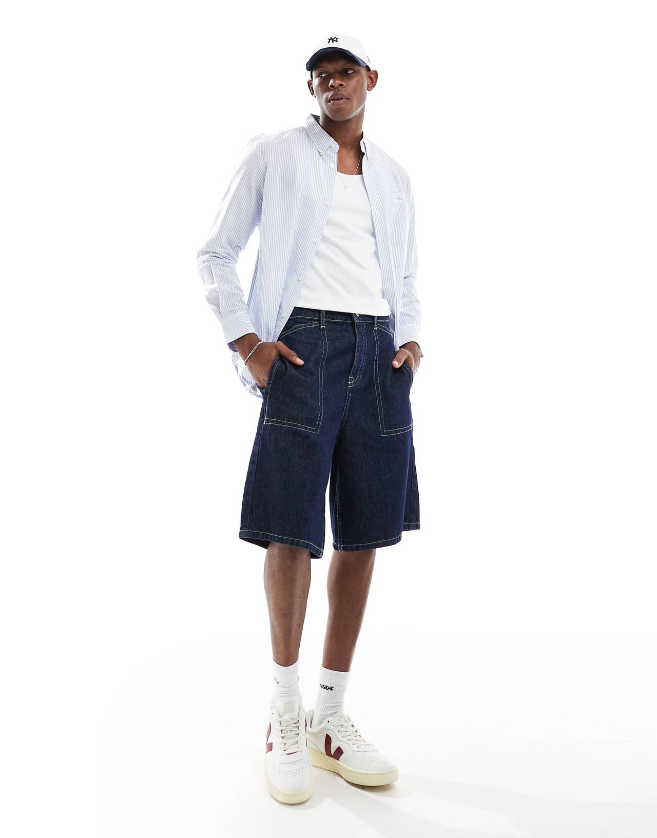 French Connection long sleeve pocket shirt in sky blue stripe
