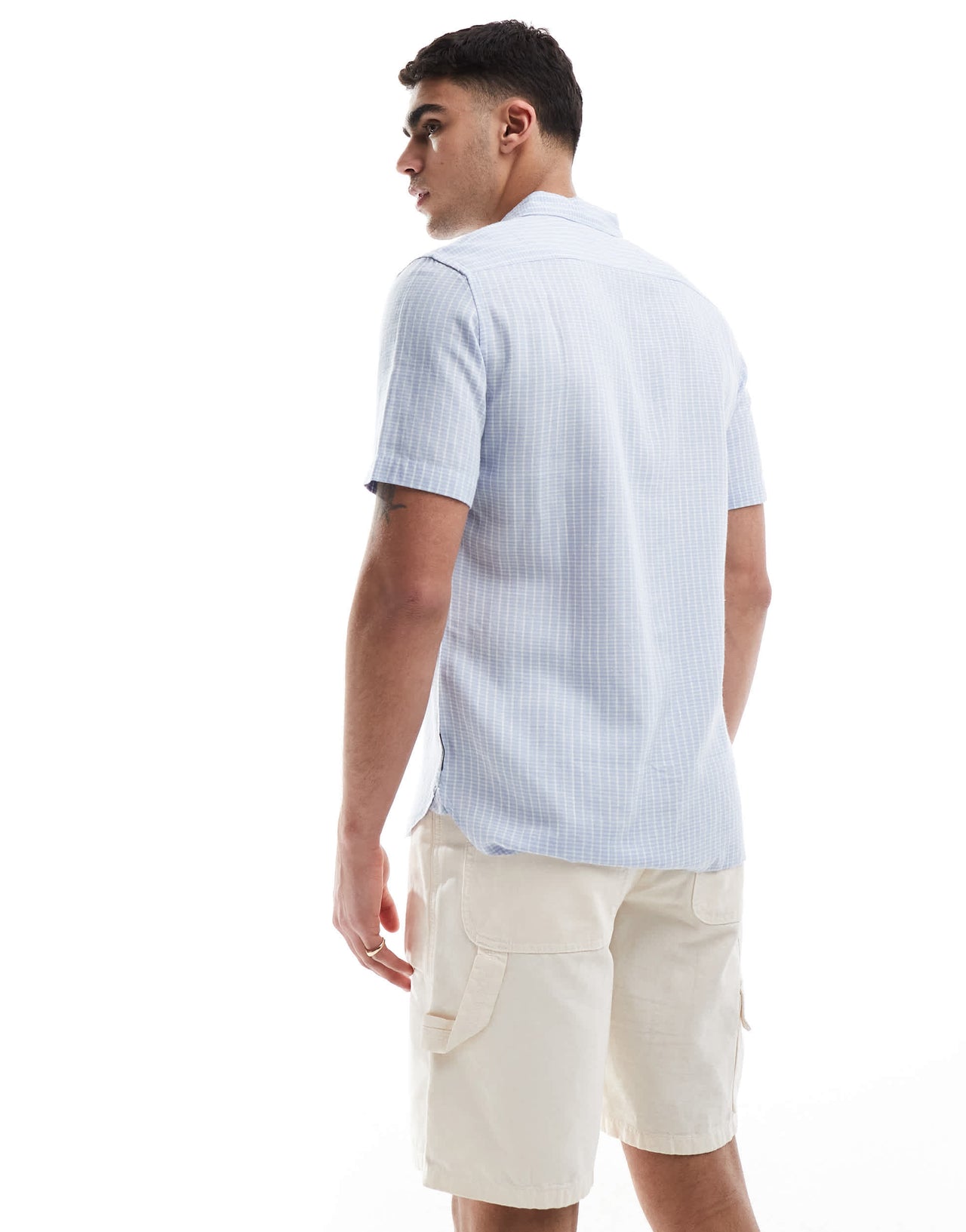 French Connection short sleeve linen shirt in soft blue check