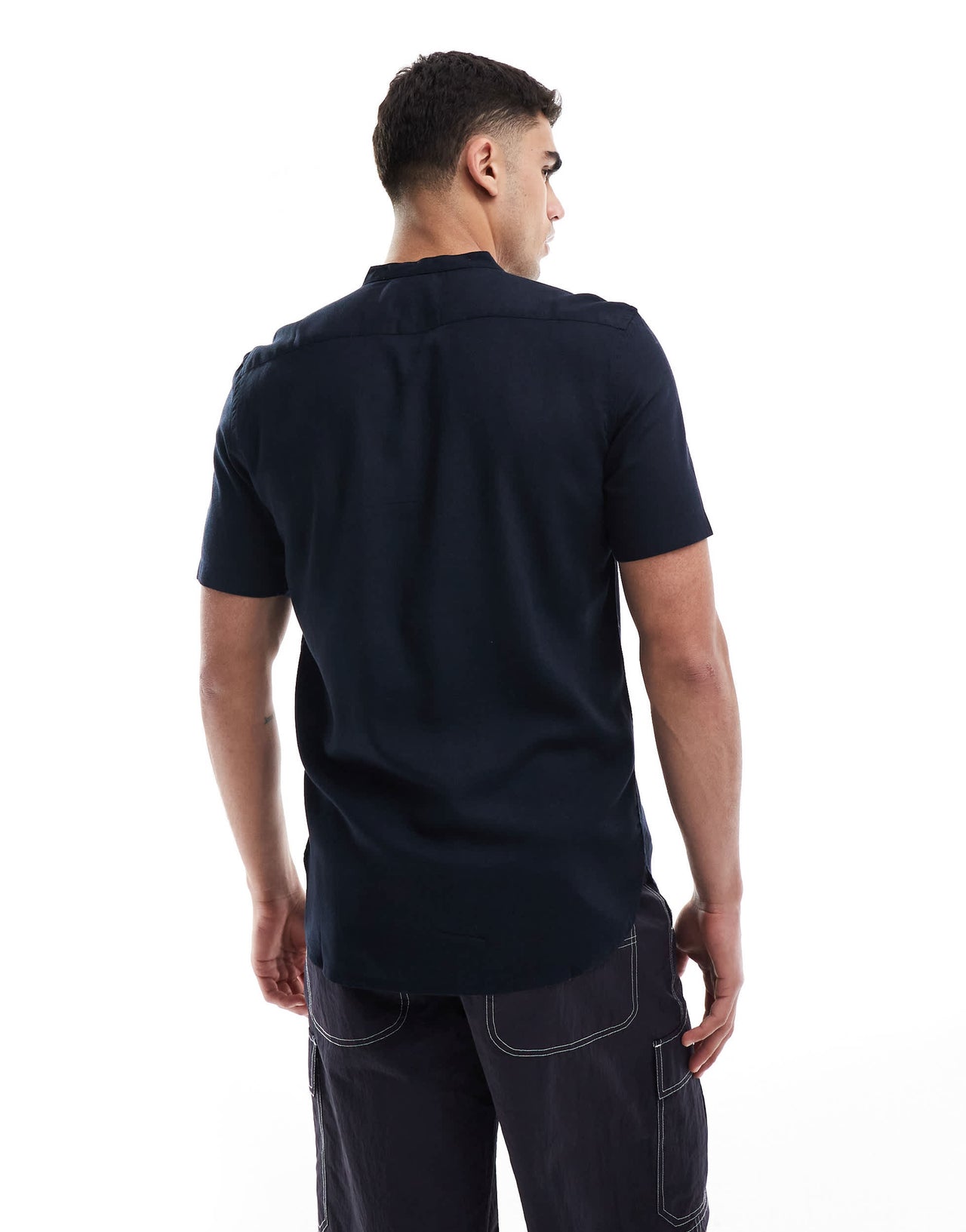 French Connection short sleeve linen henley shirt in navy