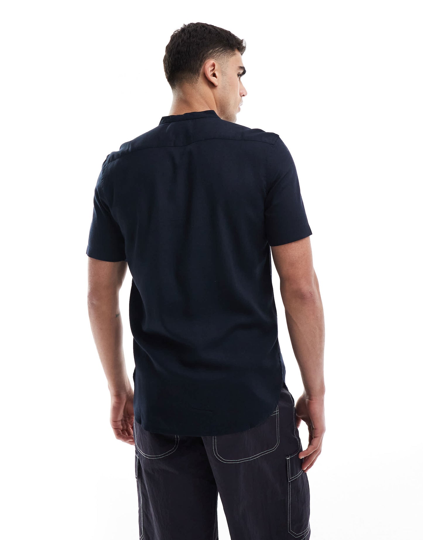 French Connection short sleeve linen henley shirt in navy