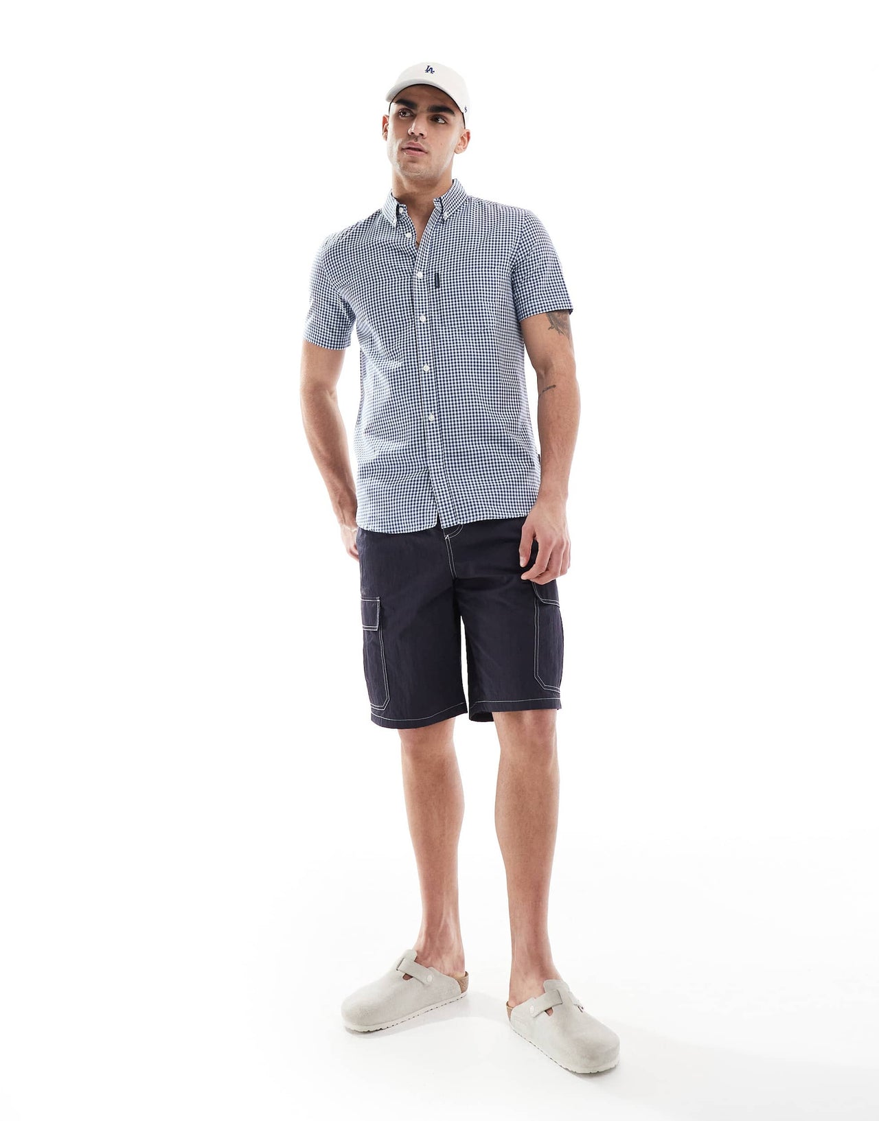 French Connection short sleeve pocket shirt in blue gingham