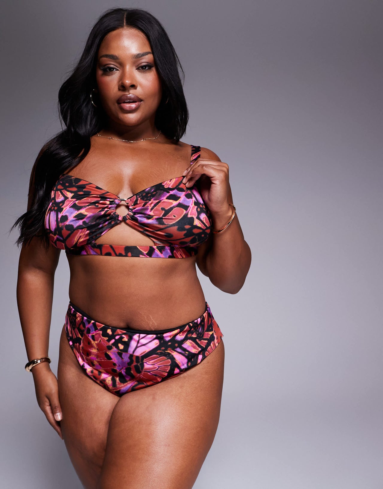 ASOS DESIGN Curve Brooke ring crop bikini top in butterfly print