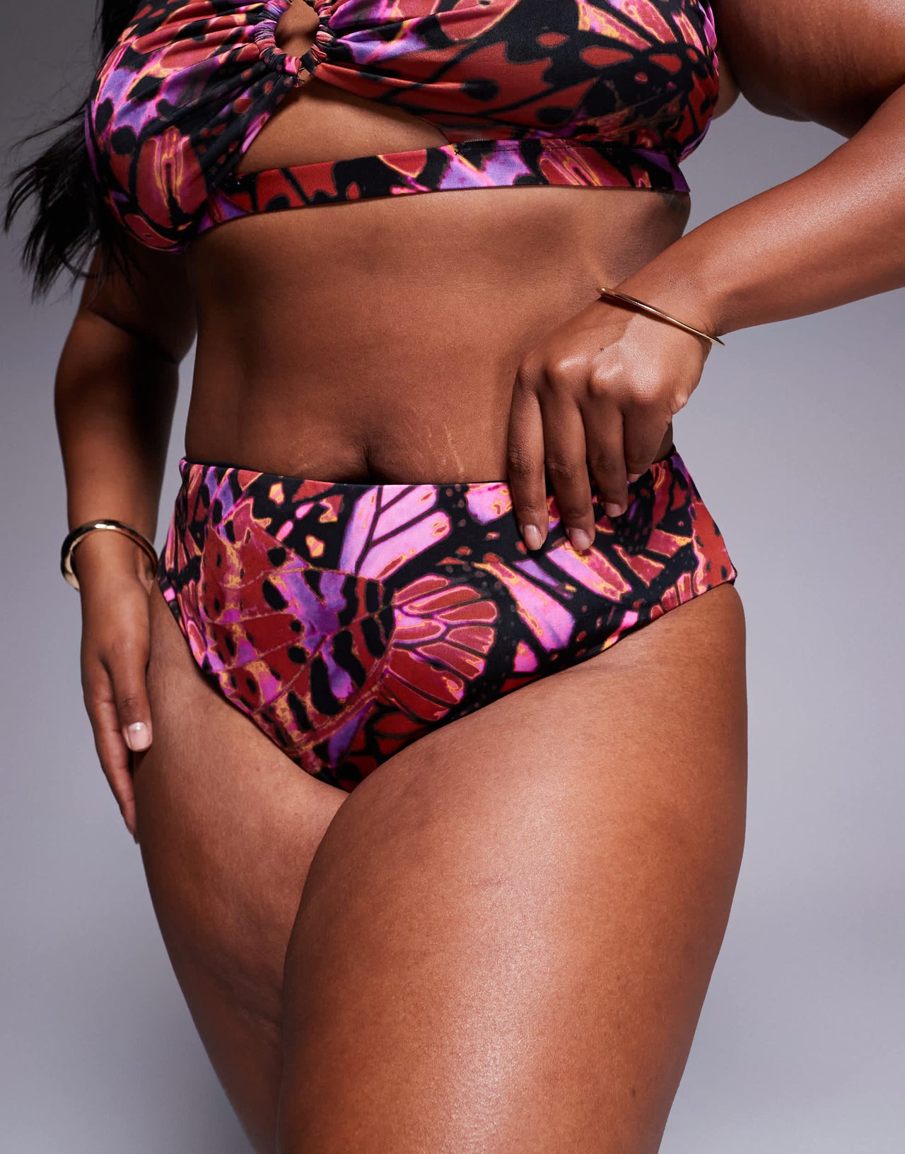 ASOS DESIGN Curve Brooke high leg high waist bikini bottom in butterfly print