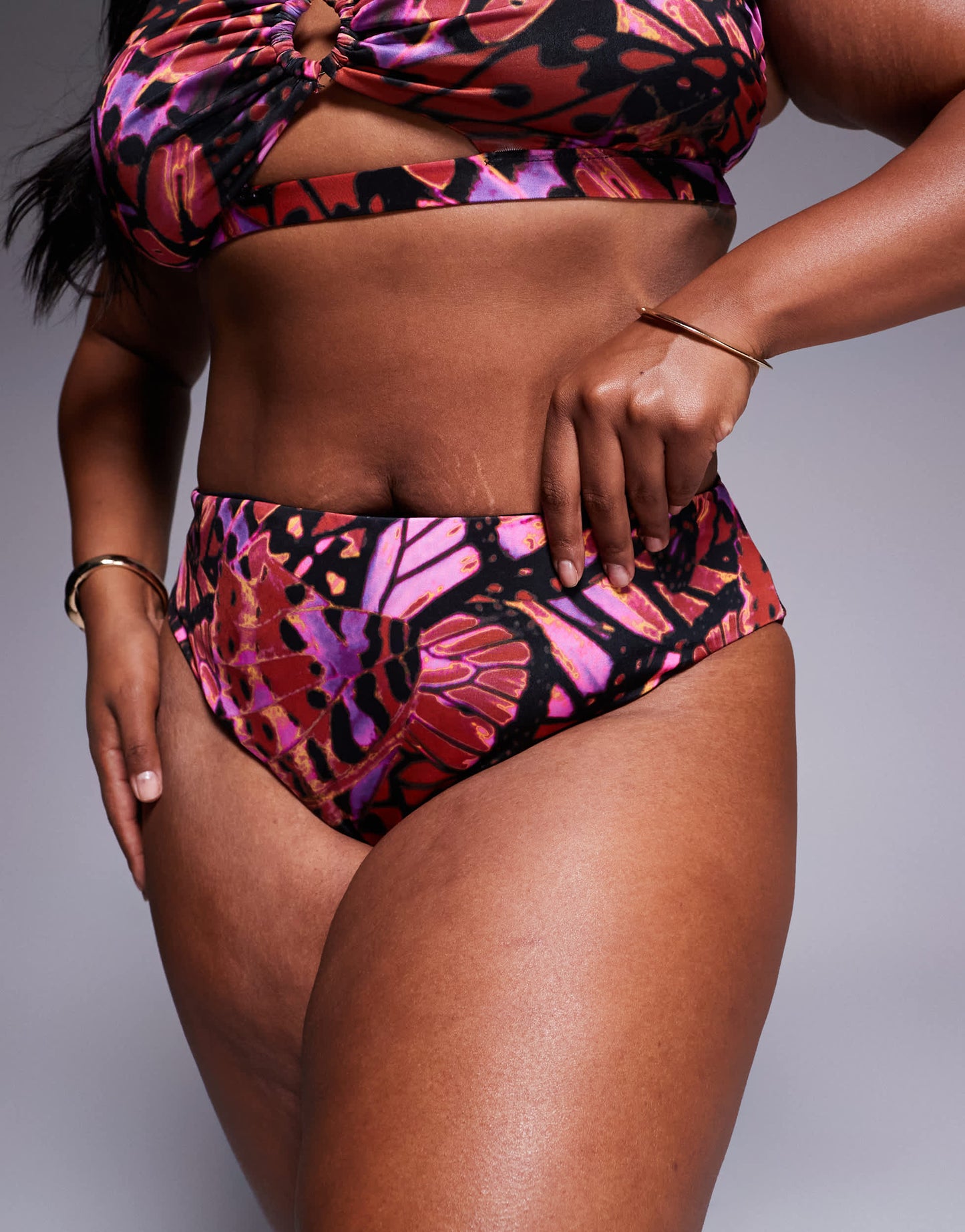 ASOS DESIGN Curve Brooke high leg high waist bikini bottom in butterfly print
