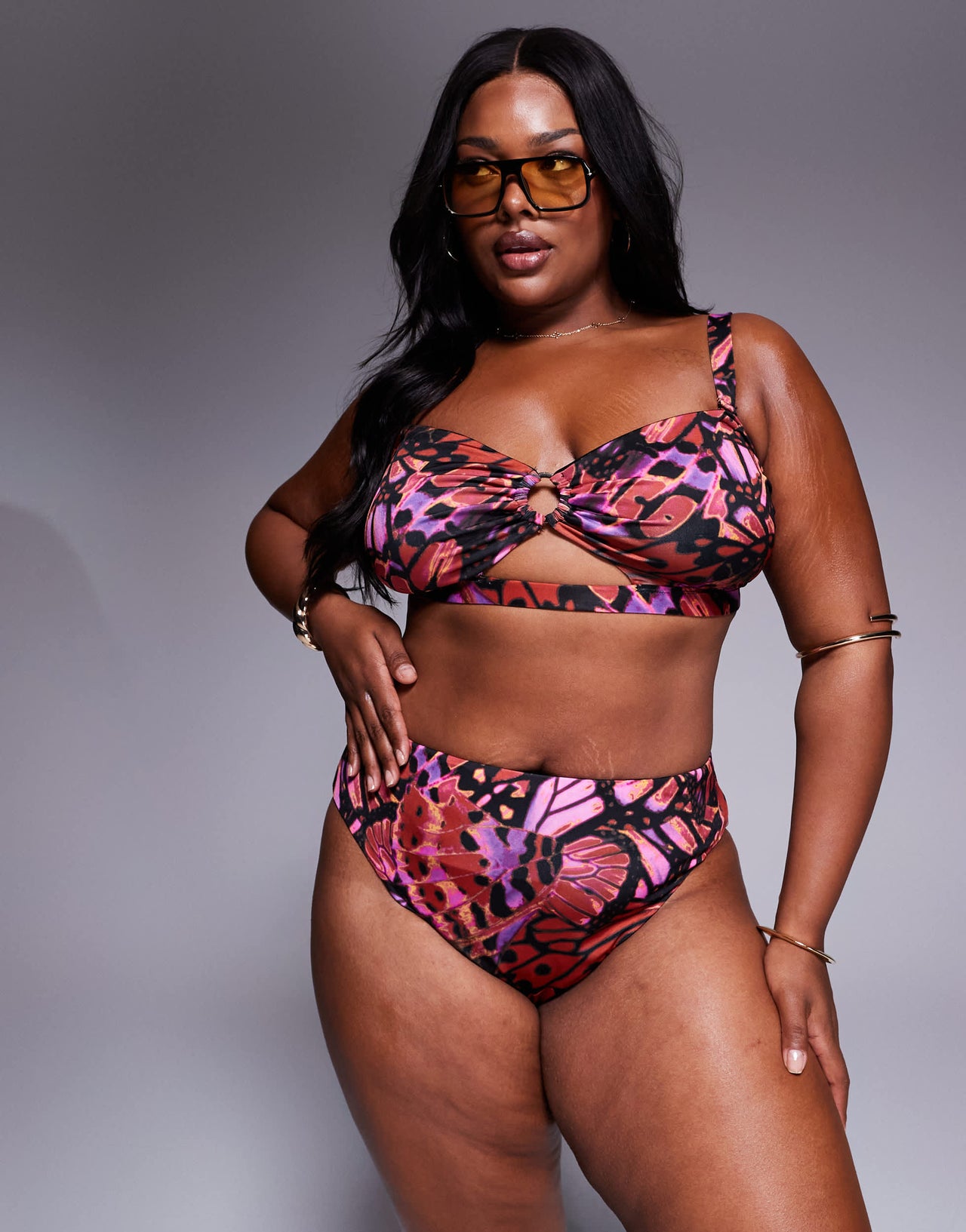 ASOS DESIGN Curve Brooke high leg high waist bikini bottom in butterfly print