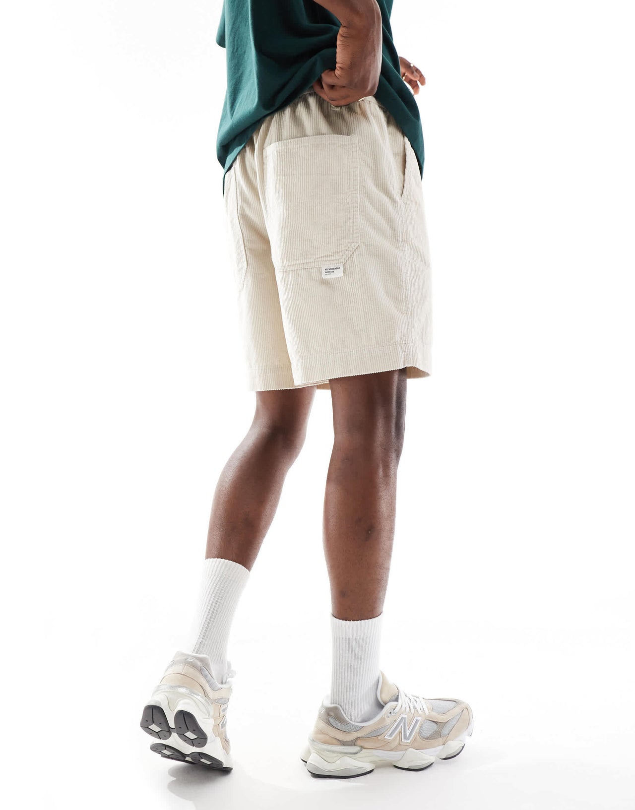 ASOS DESIGN corduroy shorts with workwear patch in stone