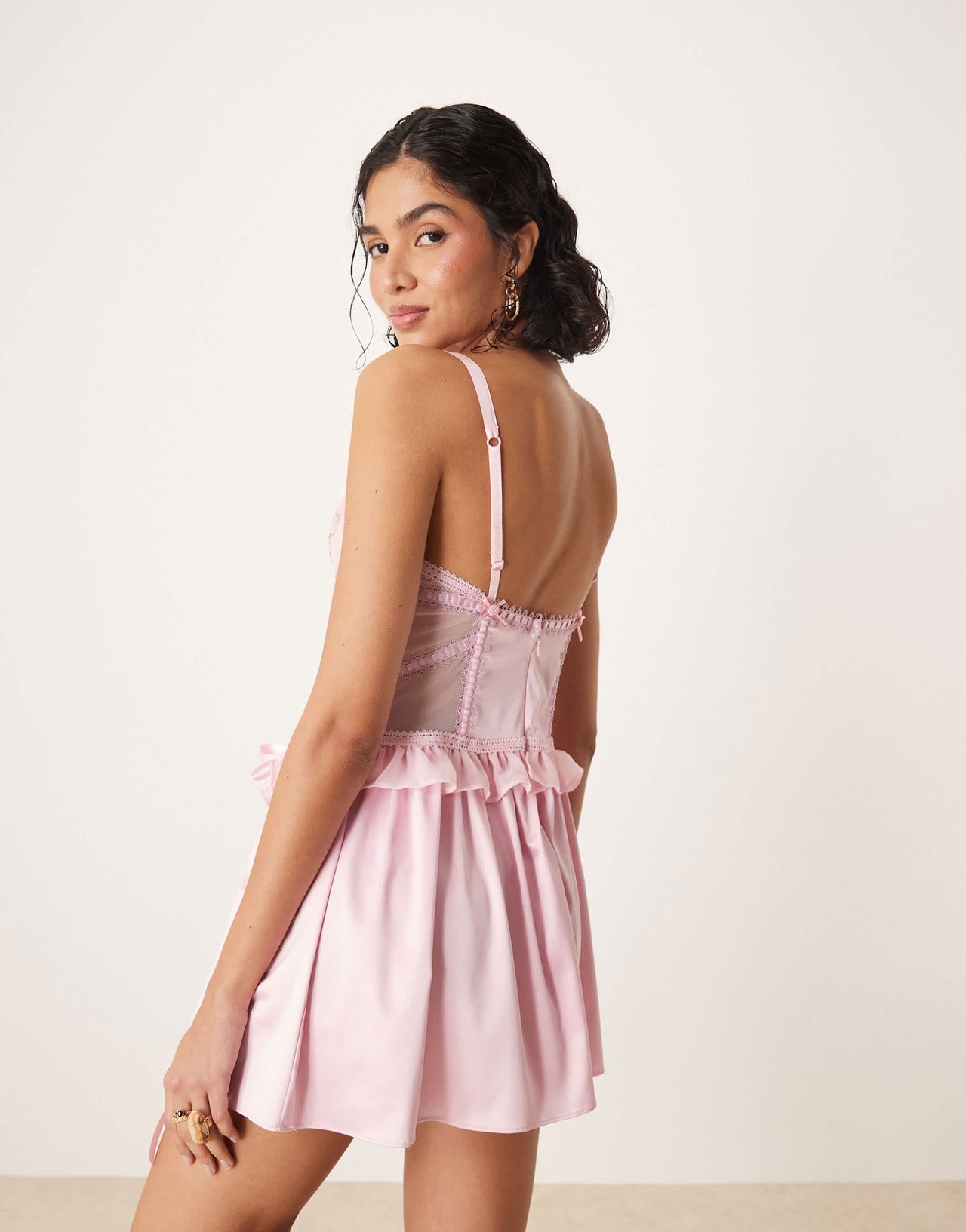 For Love & Lemons Ily embroidery mini dress in pink lace