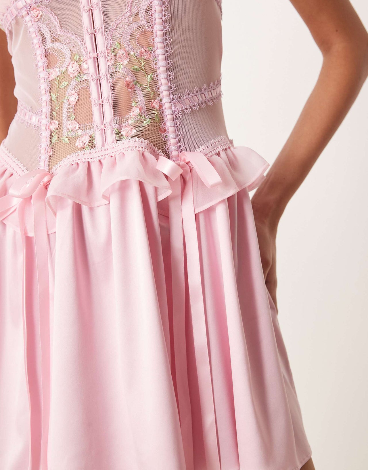 For Love & Lemons Ily embroidery mini dress in pink lace