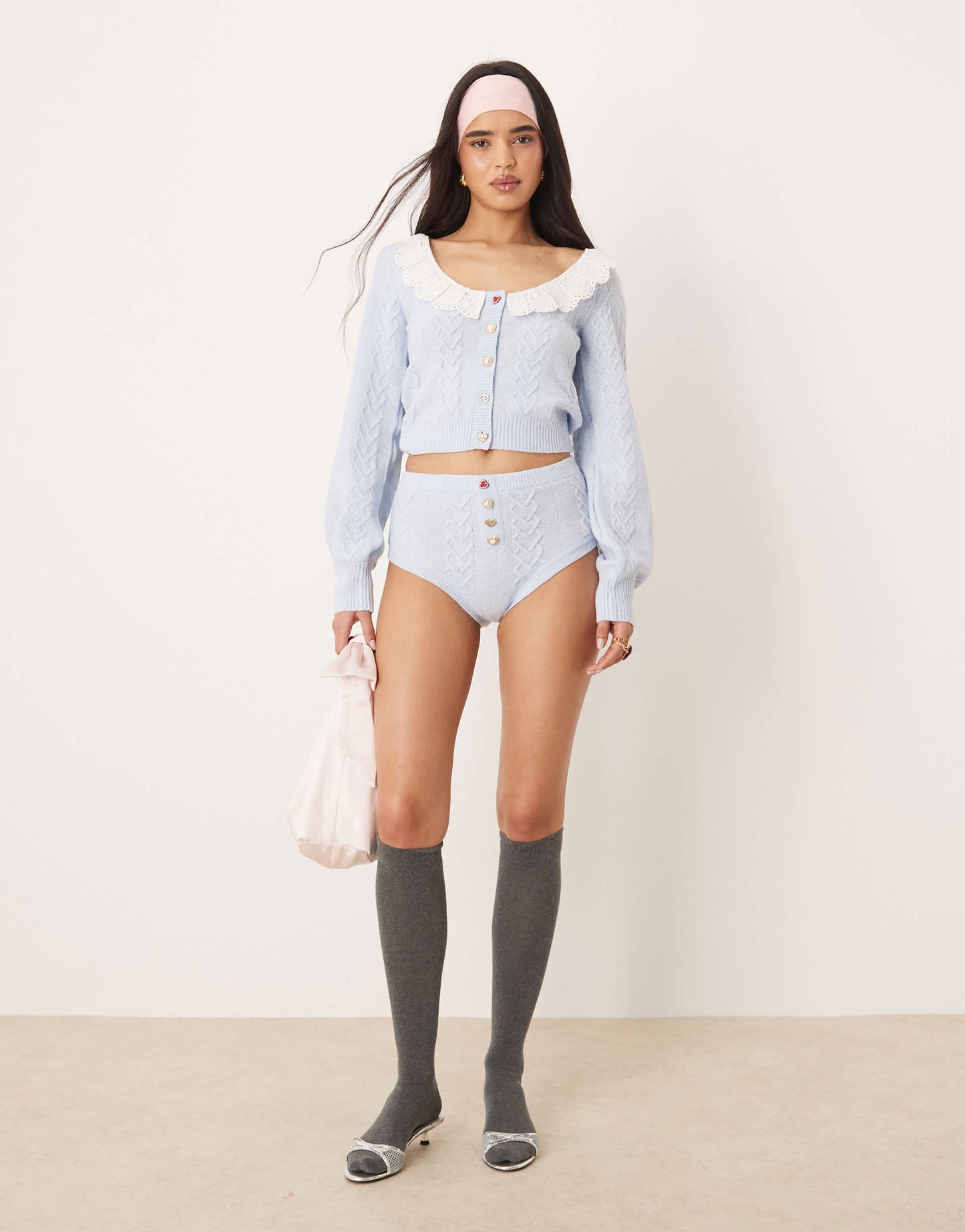 For Love & Lemons Cupid knit high waisted panty in blue co-ord