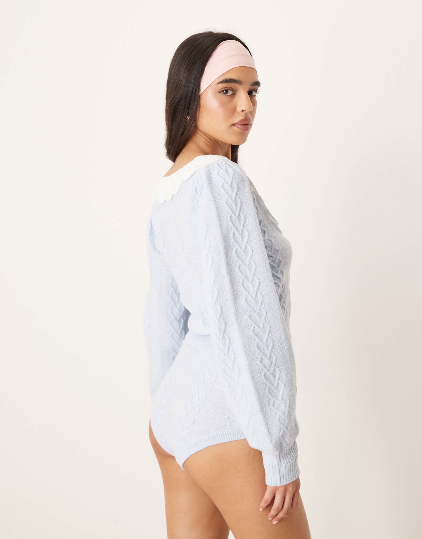 For Love & Lemons Cupid knit high waisted panty in blue co-ord