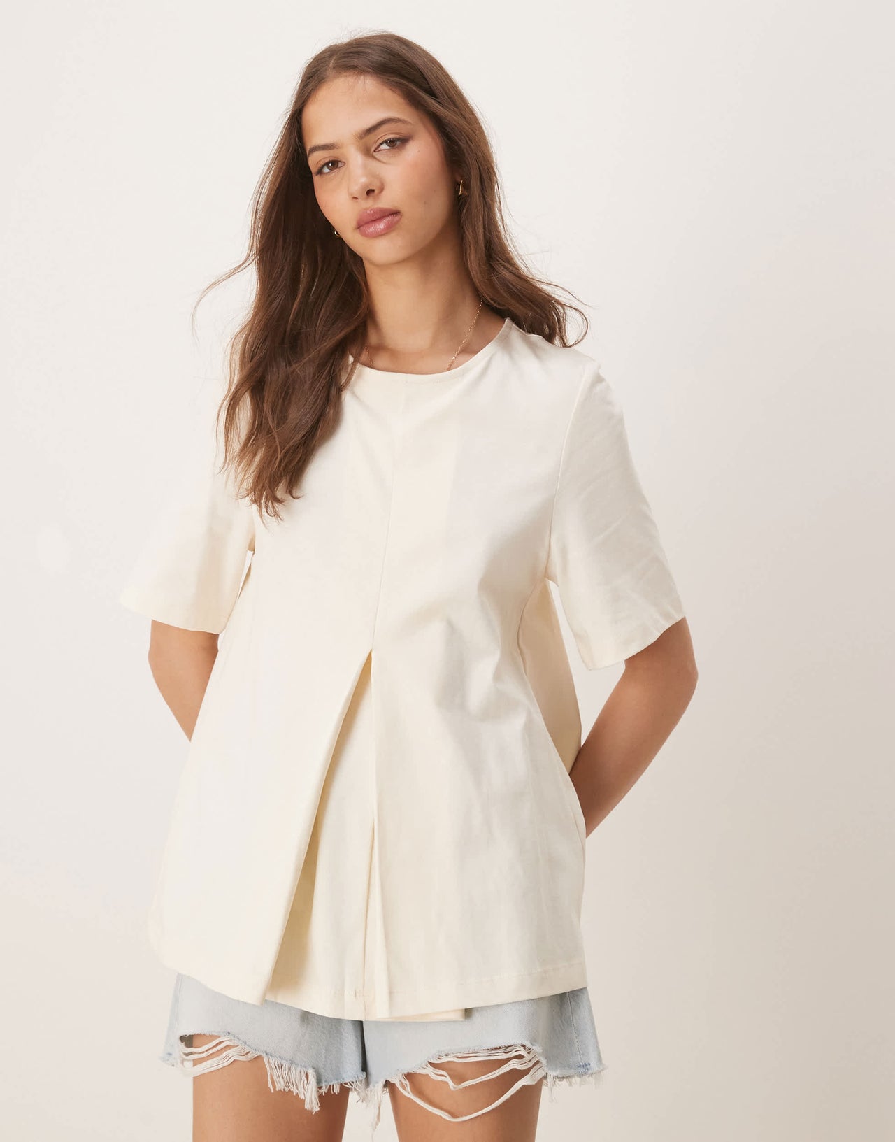 ASOS DESIGN pleat front trapeze t-shirt in white
