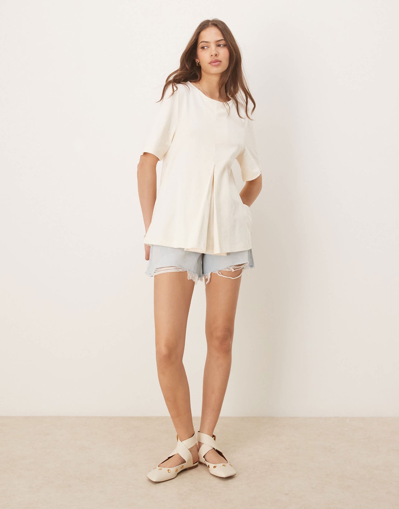 ASOS DESIGN pleat front trapeze t-shirt in white