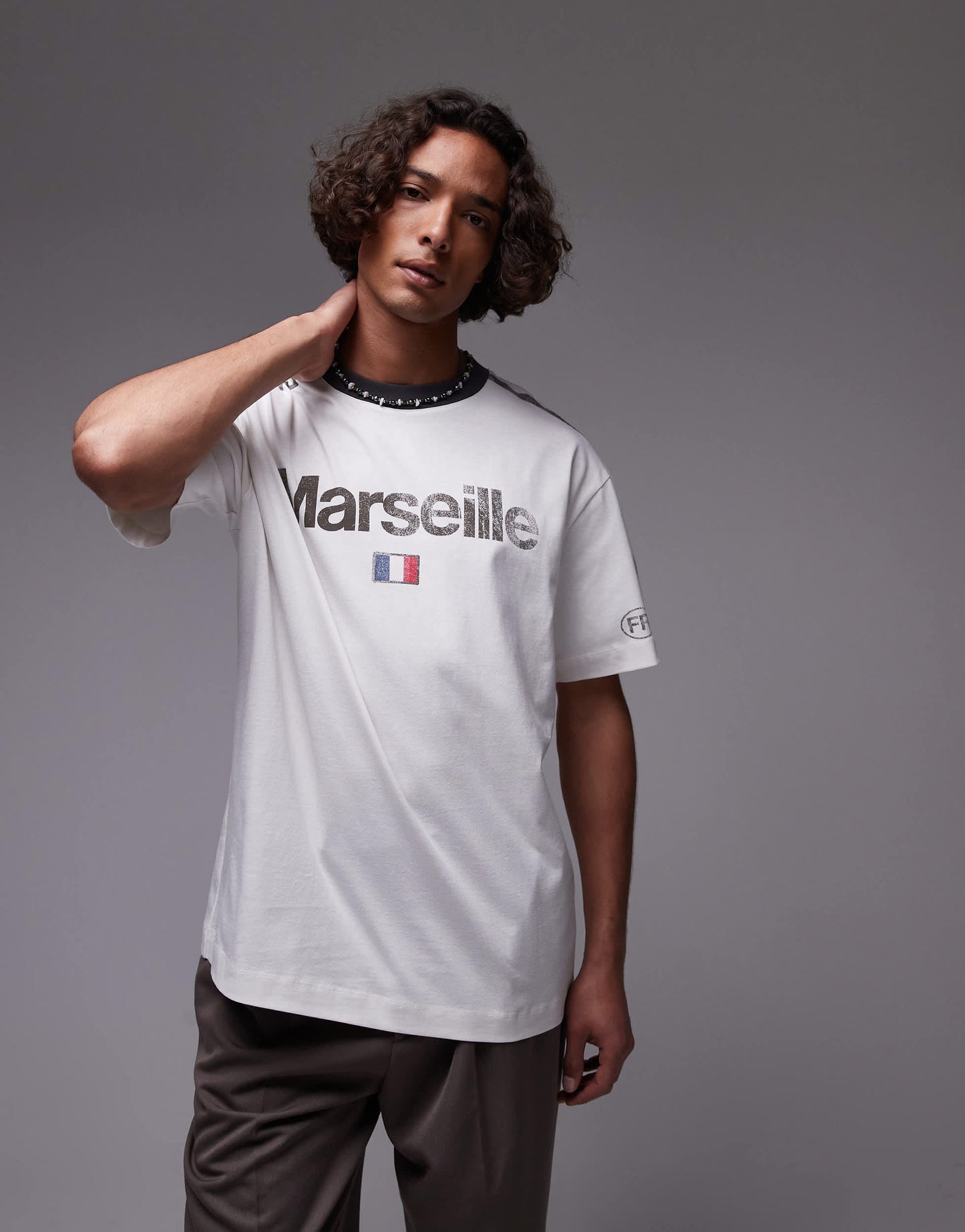 Topman relaxed fit ringer t-shirt with Marseille print in white