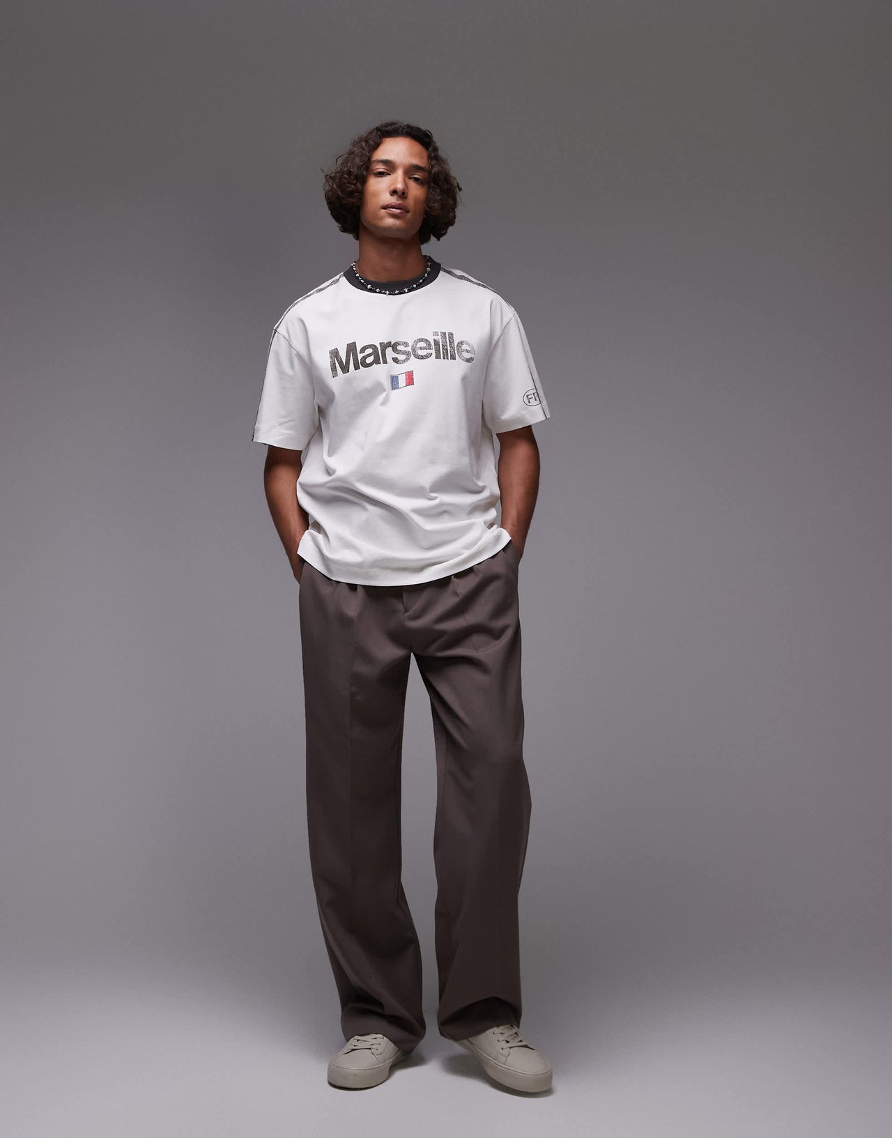 Topman relaxed fit ringer t-shirt with Marseille print in white