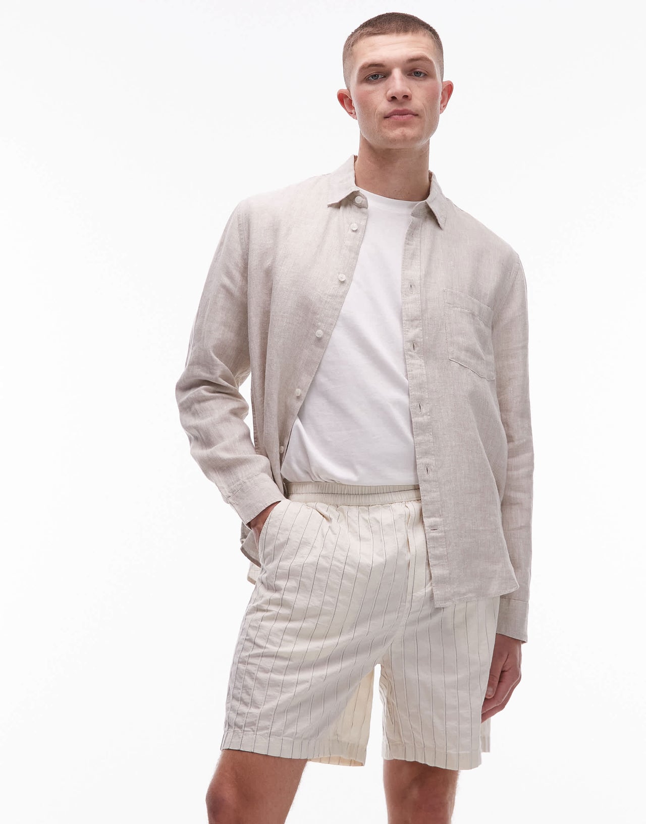 ARKET textured cotton dobby  pull-on shorts in white
