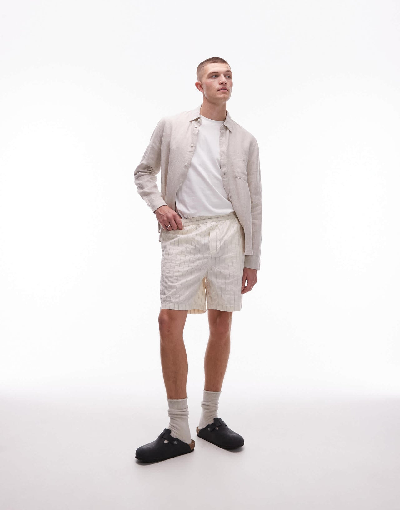 ARKET textured cotton dobby  pull-on shorts in white