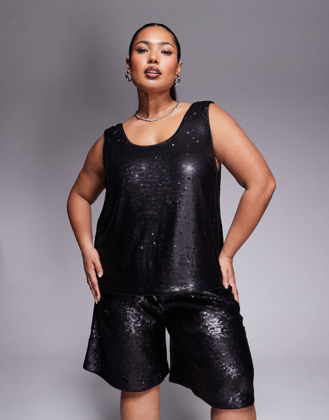 ASOS DESIGN Curve tailored sequin sleeveless co-ord top in black
